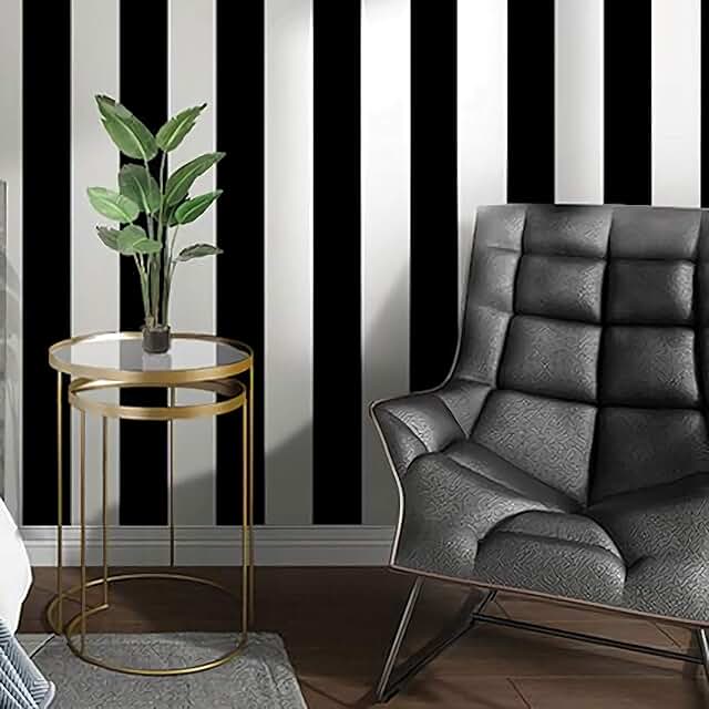 Guvana Stripe Black and White Peel and Stick Wallpaper Self-Adhesive Wal...
