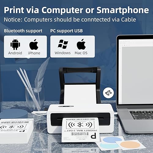 Miniatura 3 de Jiose Bluetooth Thermal Label Printer - 4x6 Shipping Label Printer for Small Business - Desktop Postage Package Label Printer Compatible with MacOS