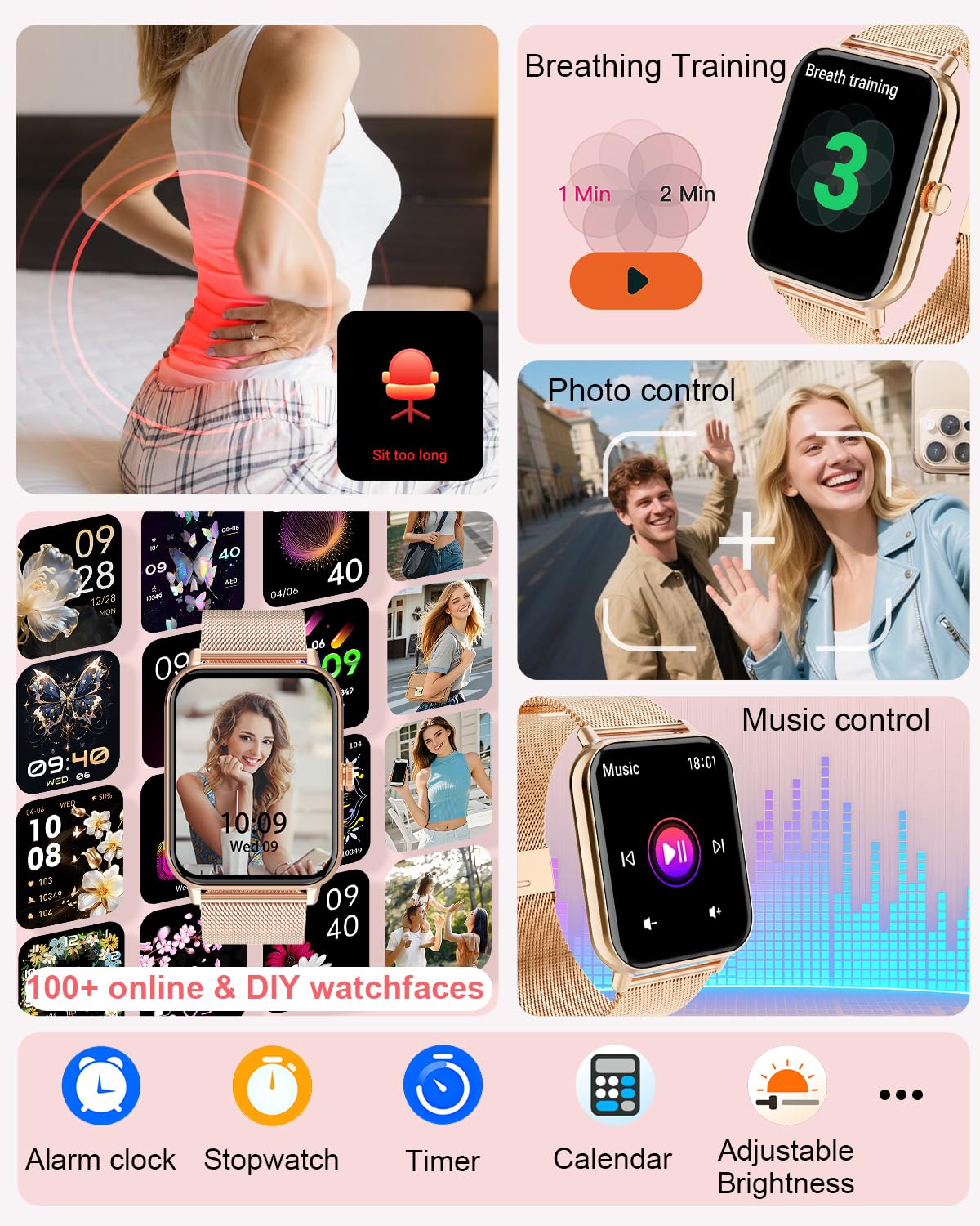 Smartwatch Donna Uomo con Chiamate e Notifiche Whatsapp, 1,85" Orologio Digitale Fitness Contapassi,120+ modalità Sportivo Smart Watch con Monitor Sonno/Cardiofrequenzimetro per iOS Android
