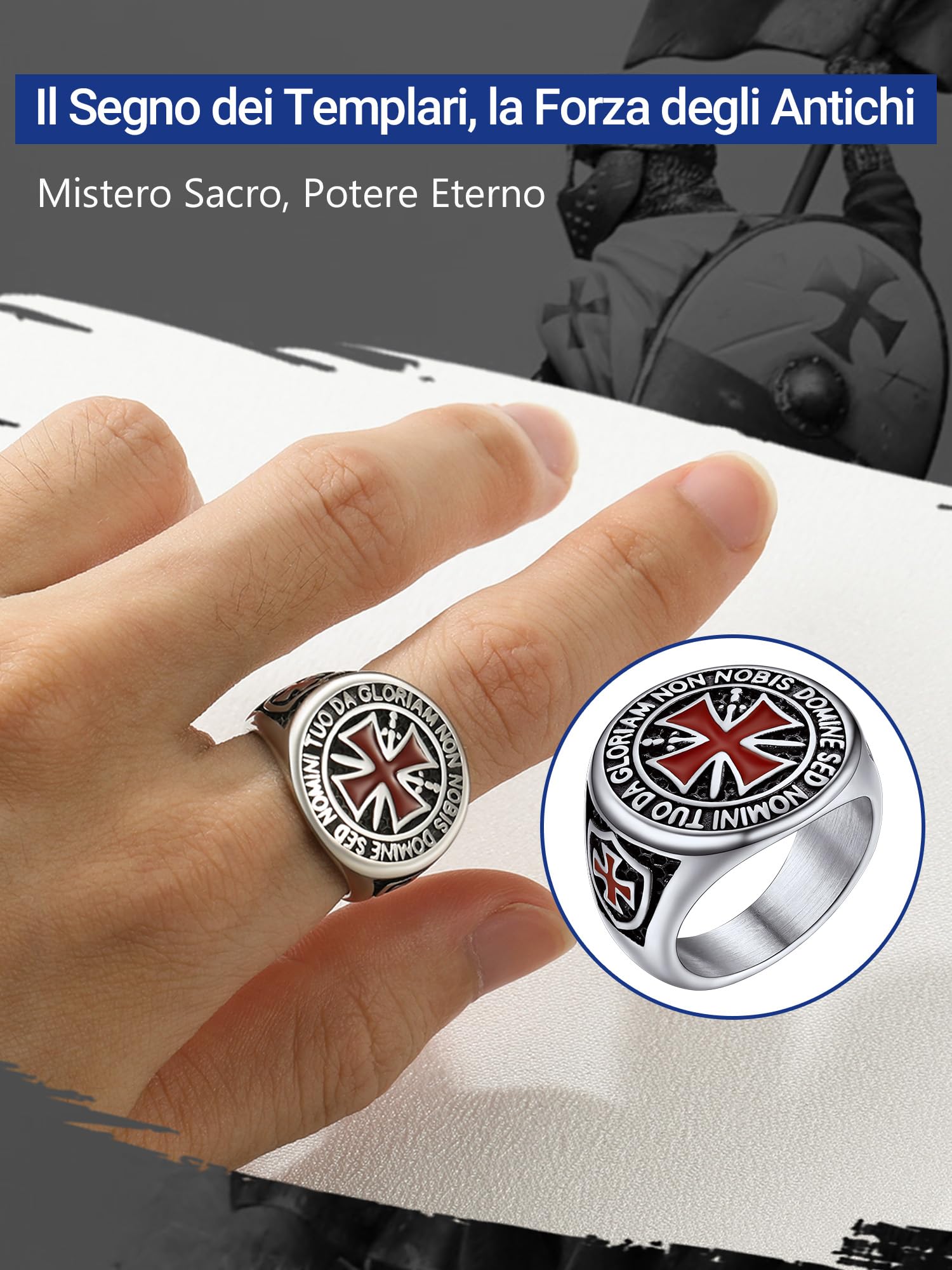 PROSTEEL Anelli Acciaio Cavalieri Templari Croce Punk Gotico Uomo Donna in Acciaio Inossiabile con Confezione Regalo