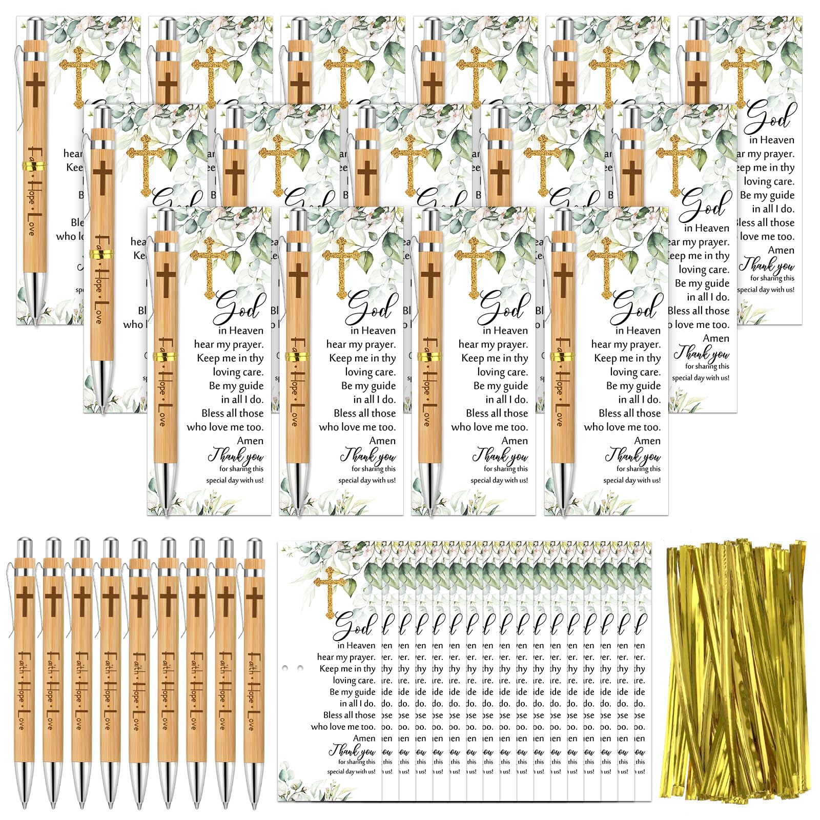 Trandraft 50 Sets Christian Religious Gift Bulk Bible Verse Easter Inspirational Bamboo Pens Church Biblical Supplies Faith Hope Love Baptism