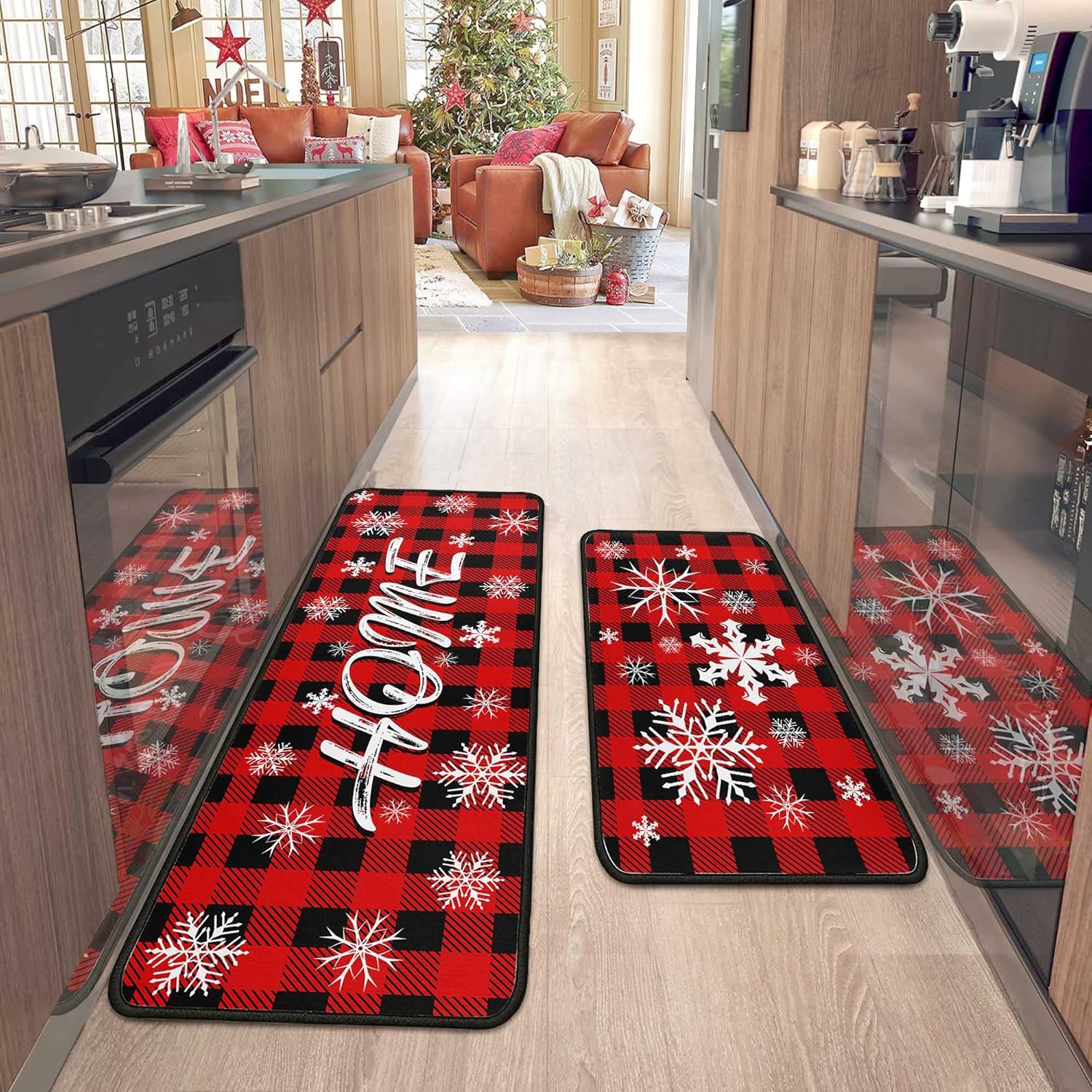 2 Pcs Christmas Kitchen Rugs and Mats for Floor Non-Slip Backing Mat Merry Christmas Kitchen Decor Anti Fatigue Kitchen Rug Sets with Runner Xmas Decor (Christmas 04, 17"x47.2"+17"x30")