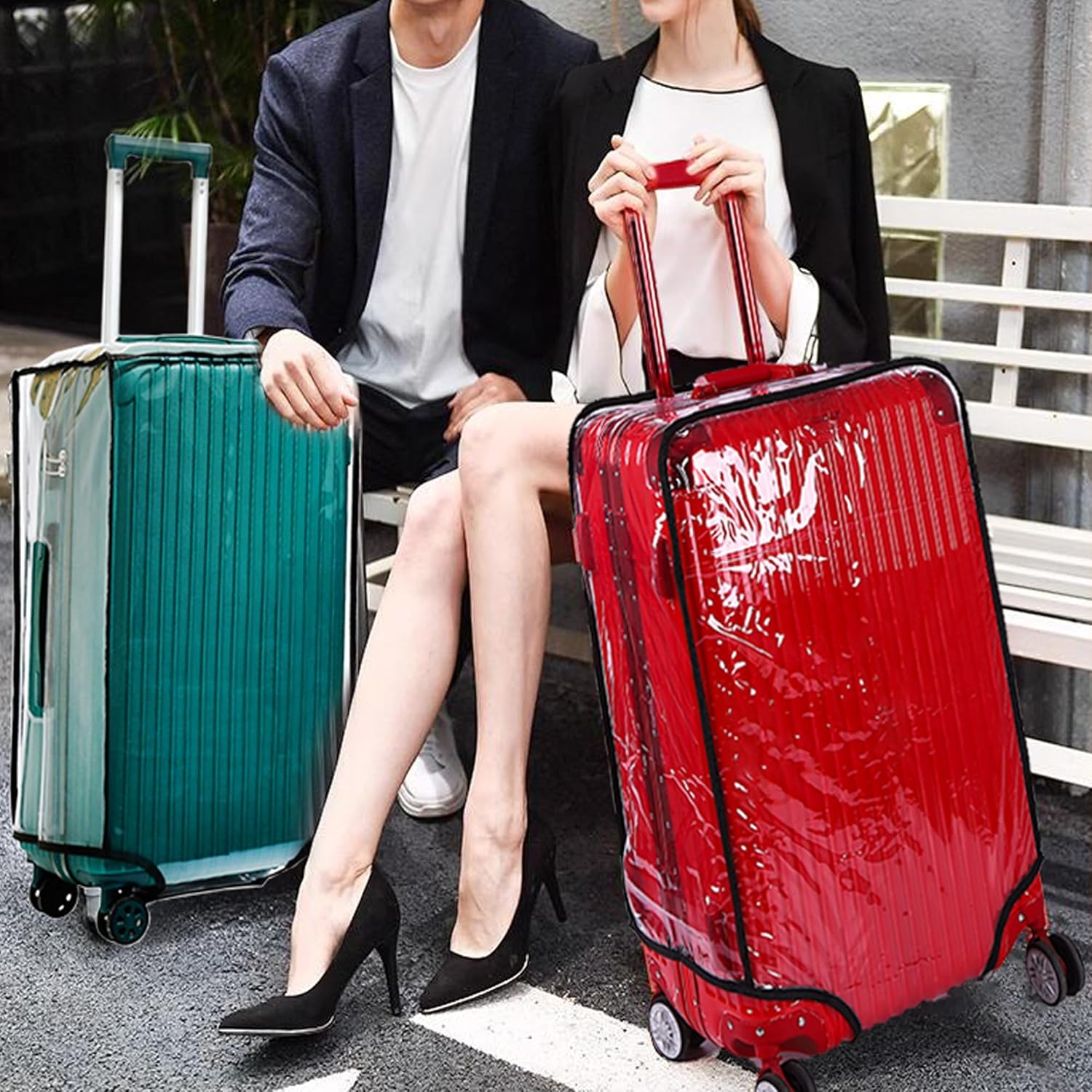 ZOUNI Clear PVC Luggage Cover, 20 24 28 30 Inch Waterproof Transparent Travel Suitcase Protector for Wheeled Luggage - Image 8