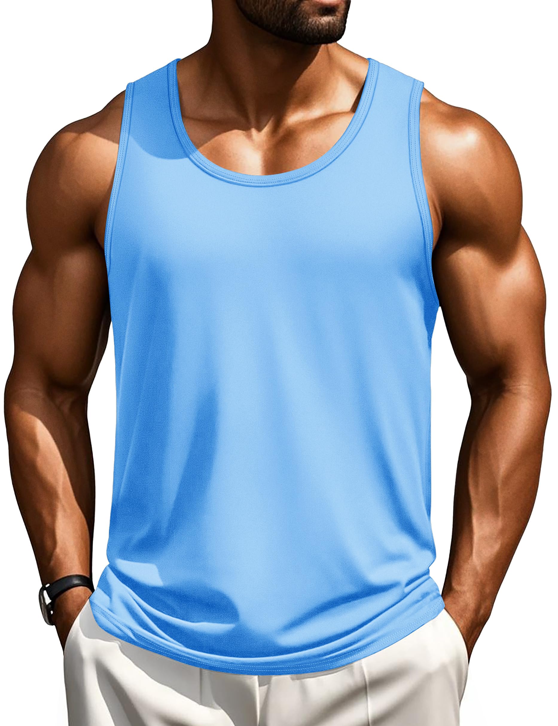 Cotrasen Men's Tank Top UPF 50+ Sleeveless Shirt Cotton Moisture Wicking Casual Gym Workout Shirts Cooling Muscle Tee Shirt