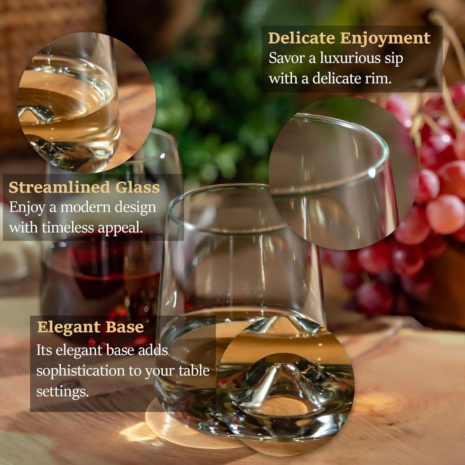 Stemless Wine Glasses Set of 6 – 16.1 oz Durable Crystal Glass Tumblers for Red & White Wine, Chip-Resistant, Stackable, Dishwasher Safe, Gift-Ready Elegant Wine Glasses - Image 3