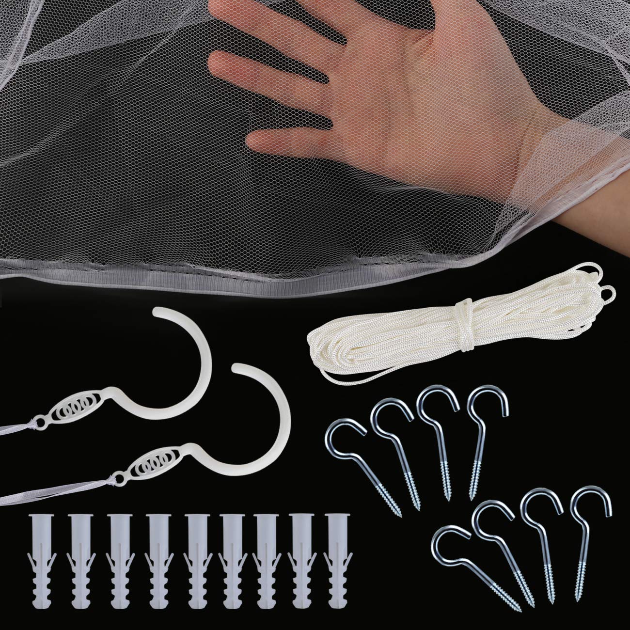 LEMESO Moustiquaire Lit Double 2 Places 220x200x200 cm, Gran Moustiquaire Anti-Moustique avec Kit d'Installation Complet Crochets, Vis, Cordon