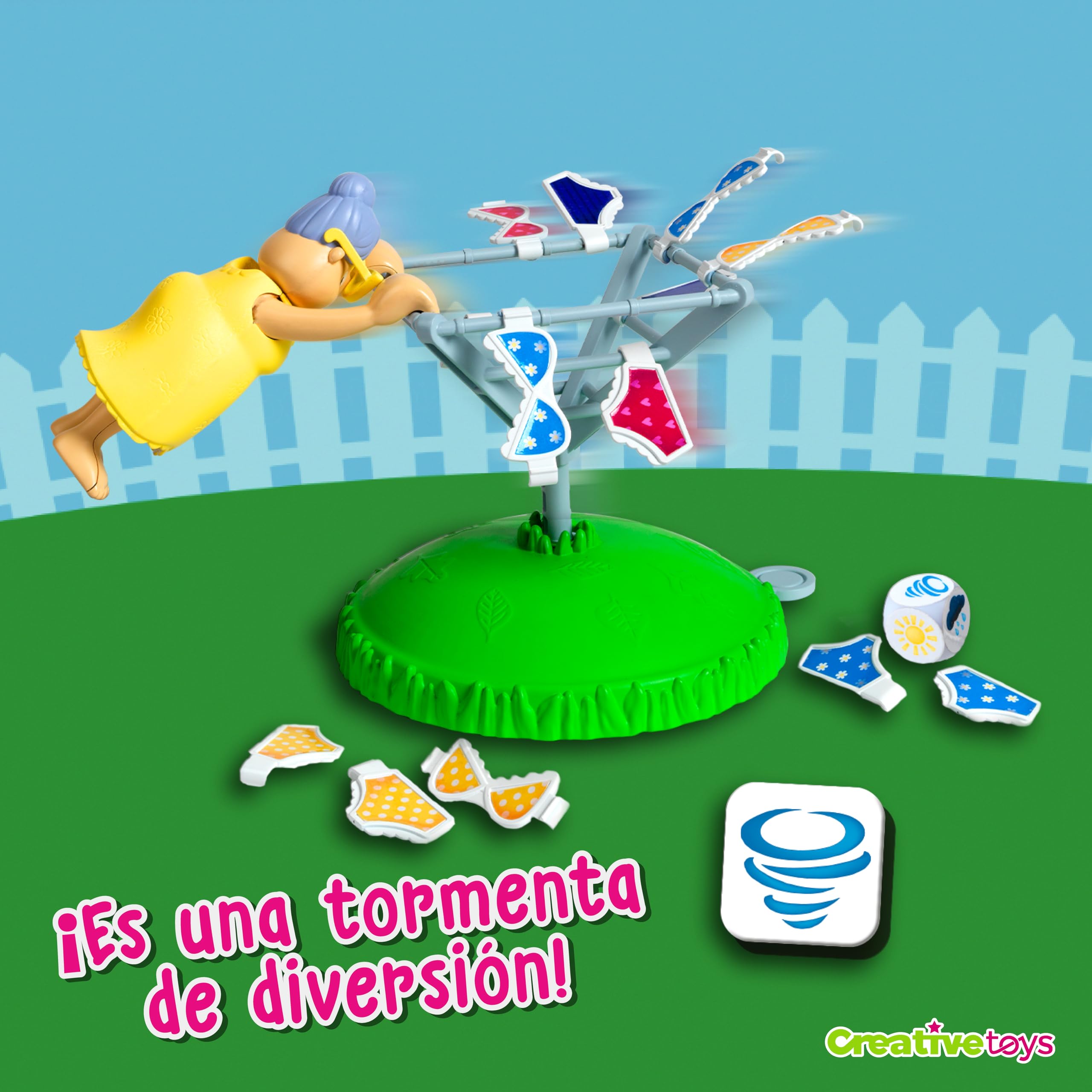 Creative Toys Abuelita Voladora Juego de Mesa Familiar | Set de Habilidad y Reflejos con Tendedero Giratorio | Actividad Creativa con Dado para Fiestas en Casa | 2 a 4 Jugadores