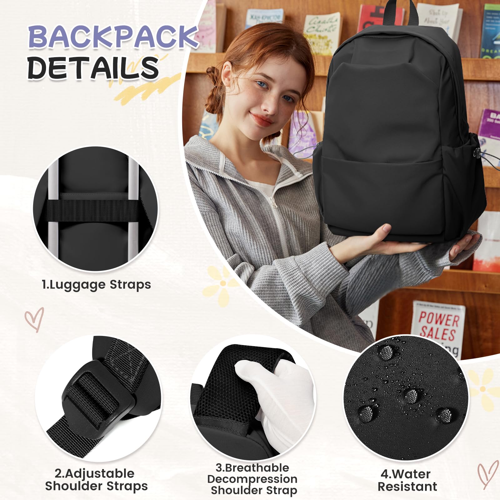 HYC00 Zaino Scuola Media Ragazza Zaino da Scuola Superiore Leggero Zaino Università College Zaino Casual Daypack Backpack Zaini Scuola Cartella Impermeabile 14 Pollici Laptop Bag Zainetto Zaini Donna