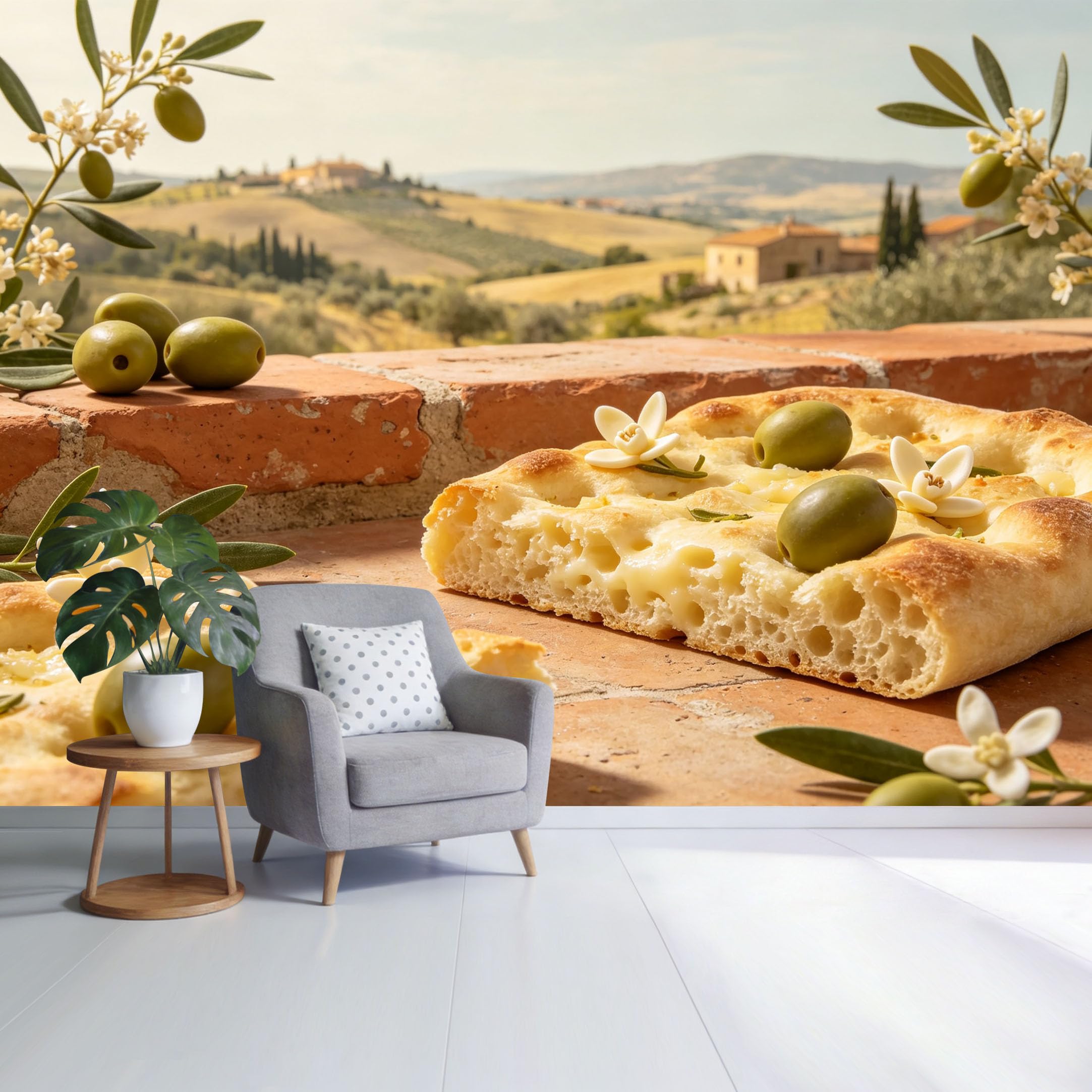 Custom Size Wall Mural Mediterranean Countryside Olive Bread Rustic Landscape SelfAdhesive Wall Fabric Removable Wallpaper for Home Office Decor