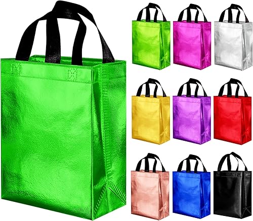 BLEWINDZ 10 bolsas de regalo de tamaño mediano  Bolsas de compras reutilizables de 10.2 pulgadas con asas  perfectas como bolsas de recuerdo de