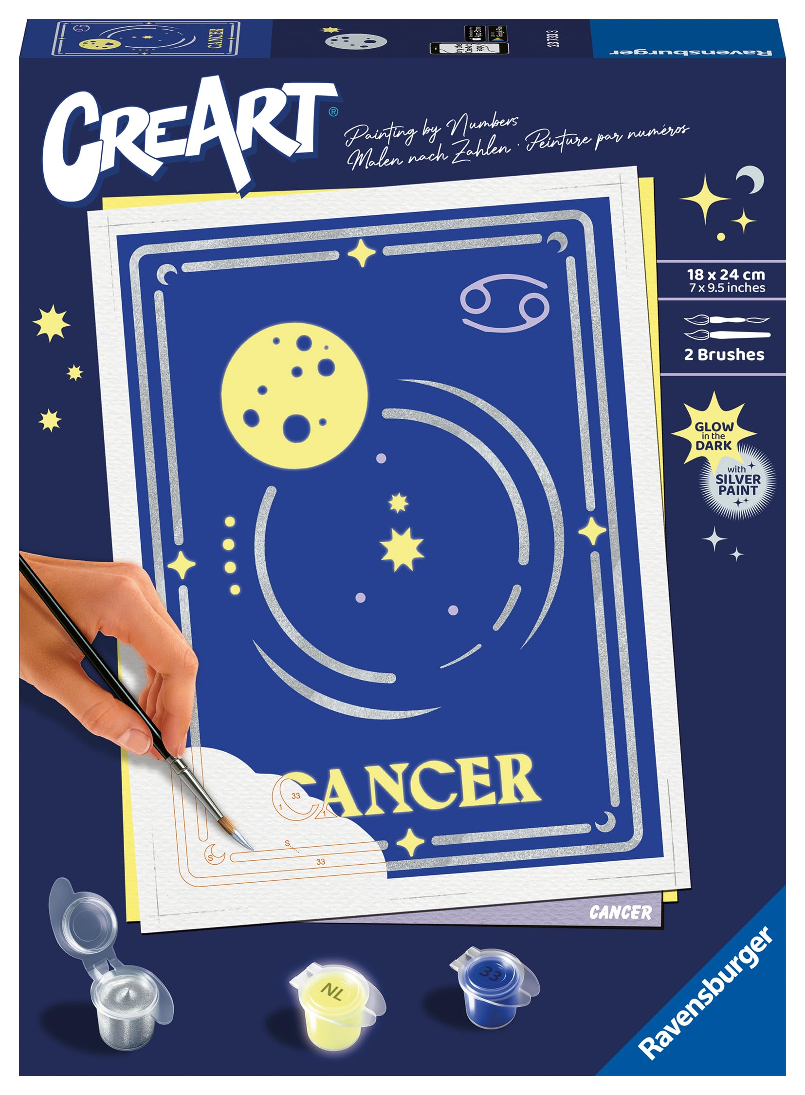 Ravensburger CreArt 23733 - Krebs - Sternzeichen Malen nach Zahlen Erwachsene, DIY Malset mit Pinsel und Acrylfarben, Geschenk für Frauen und Männer, Malen für Erwachsene