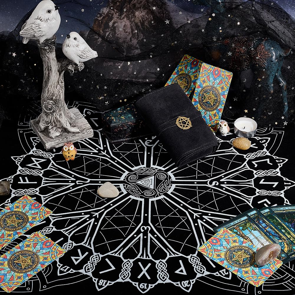 CREATCABIN Altar Cloth Tarot Card Bag Tarot Cloth and Bag Set Tablecloth Viking Runes Pentagram Totem Protective Card Board Game Embroidery for Oracle Decks Tarot Dice Crystal Coin 2.95x4.96 Inch - Image 3