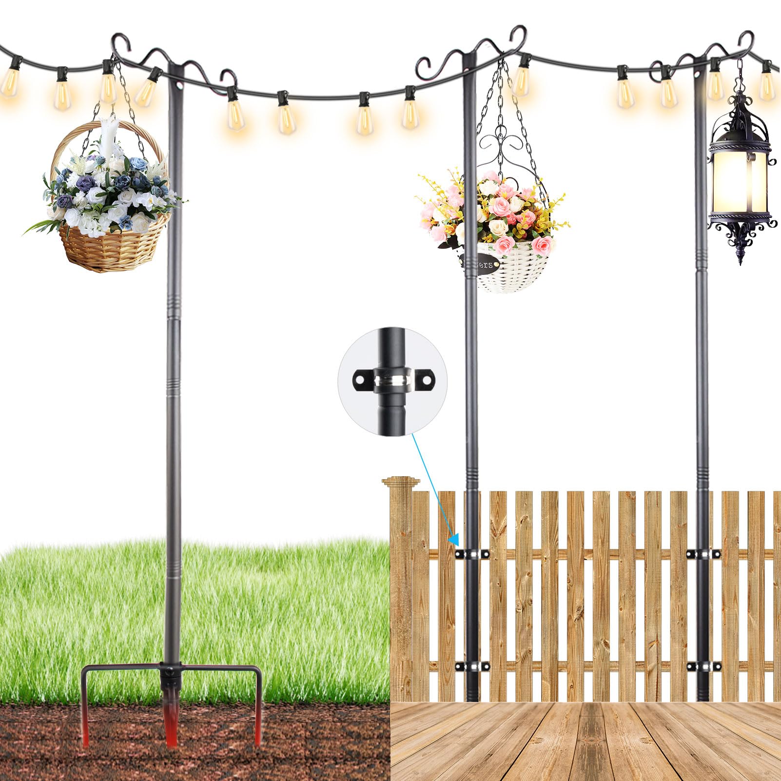 Lightdot Outdoor String Light Poles, 9FT Metal Patio Light Poles Post for Outside with Fork for Outside Hanging Backyard Garden, Deck Lighting Stand for Parties, Wedding, Halloween Decor -3Pack