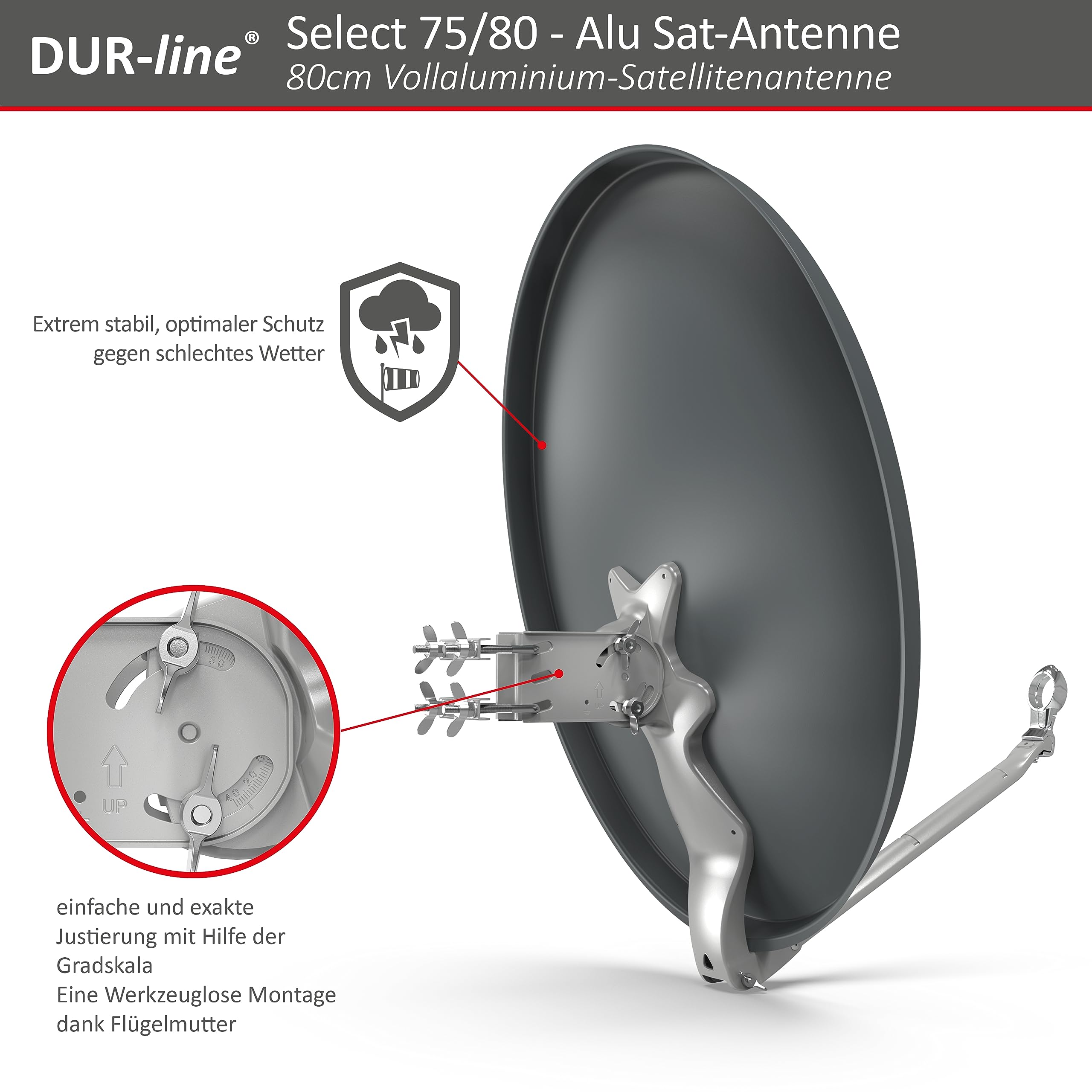 DUR-line Select - Parabola satellitare in alluminio, 75 cm/80 cm