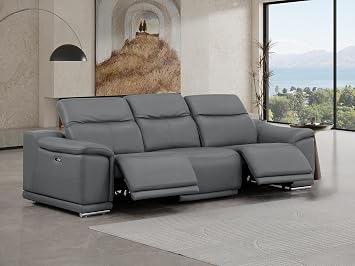Blackjack Furniture Maximus Genuine Leather Power Reclining Sofa, Dual Power Recliners, Adjustable Headrests, USB Ports, Durable Stainless Steel Frame, Modern Elegant Design, 108" Wide, Dark Gray