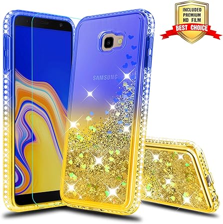 Capa para Galaxy J4 Plus, capa para Samsung Galaxy J4 Prime feminina com  protetor de tela HD, capa de celular de silicone TPU com diamante líquido  com glitter para Samsung Galaxy J4