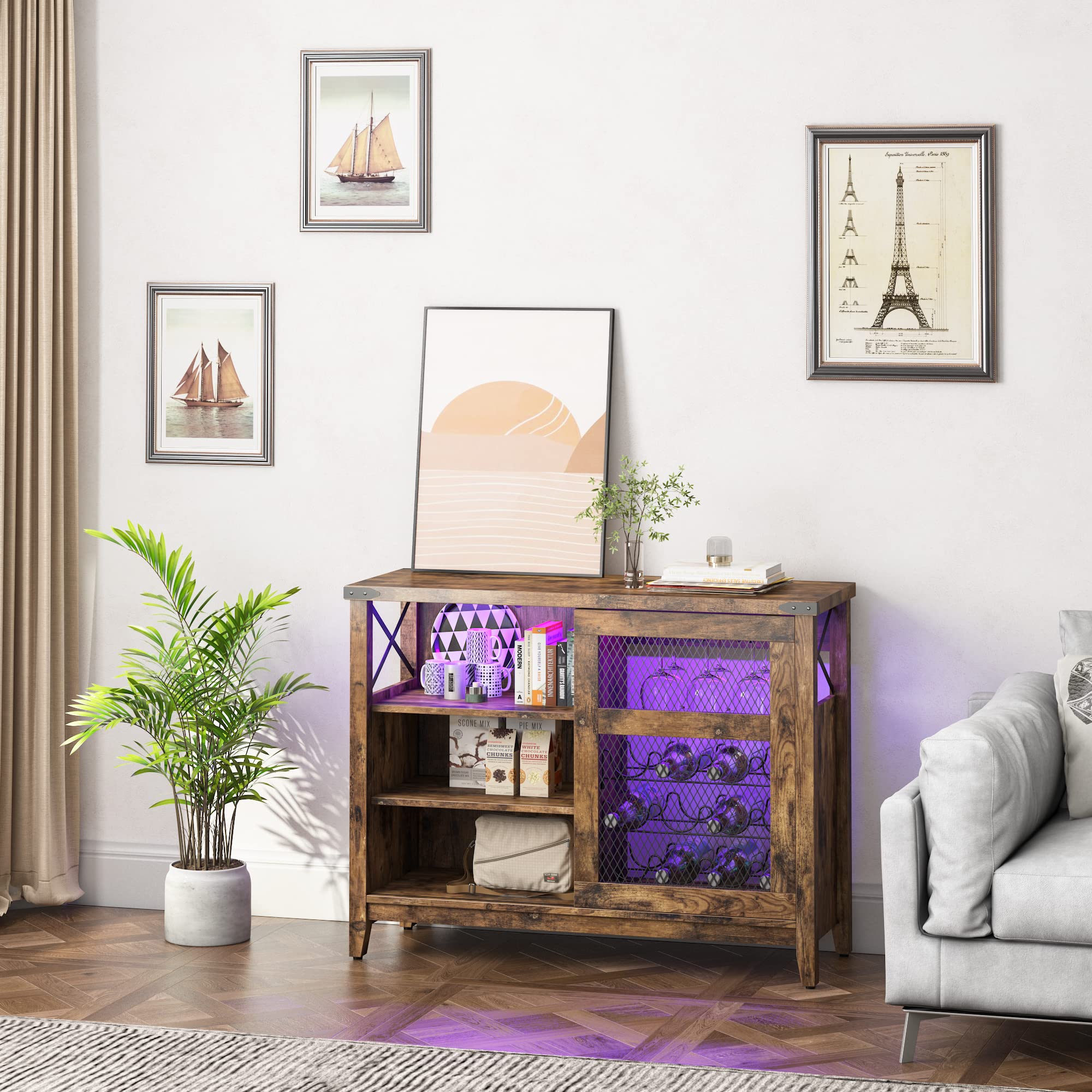 Bestier Wine Bar with Led Lights Mini Liquor Whiskey Hutch