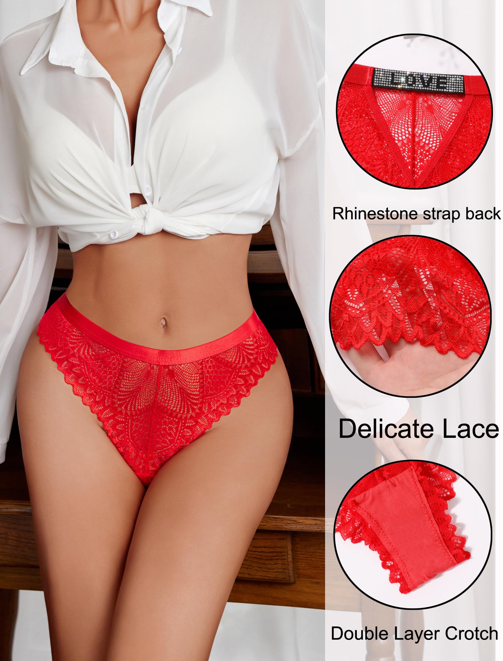 Avidlove Women Sexy Panties Lace Cheeky Panty Rhinestone Bikini Underwear 1-4 Pack: XX-Large Multicolor1-4pack