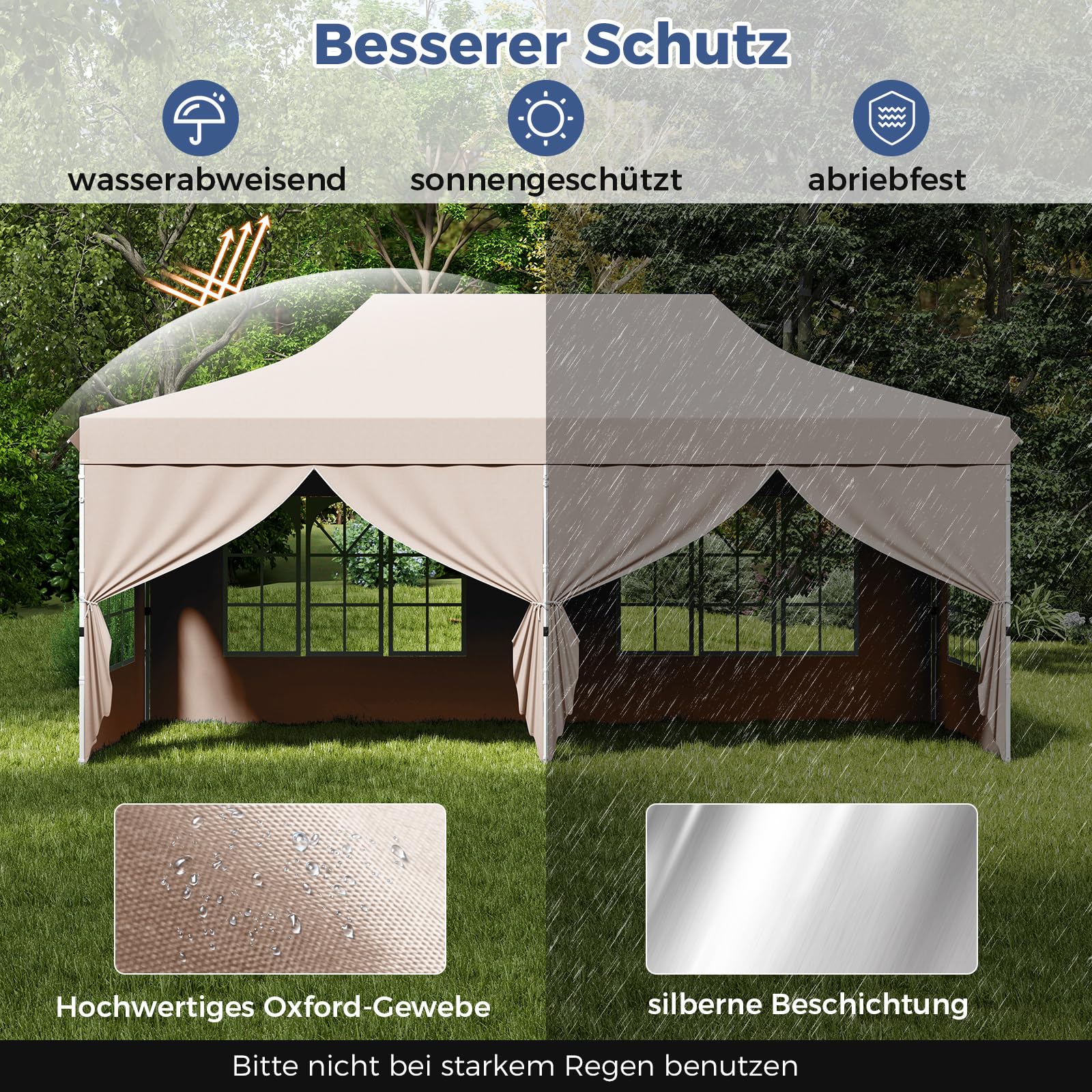 COSTWAY Pavillon 3x6m, Pop Up Faltpavillon mit 6 Seitenwänden & 6 Sandsäcke, Gartenpavillon Wasserdicht Stabil Winterfest, UV Schutz 50+, Partyzelt mit Tragetasche für Garten Party Hochzeiten (Beige)