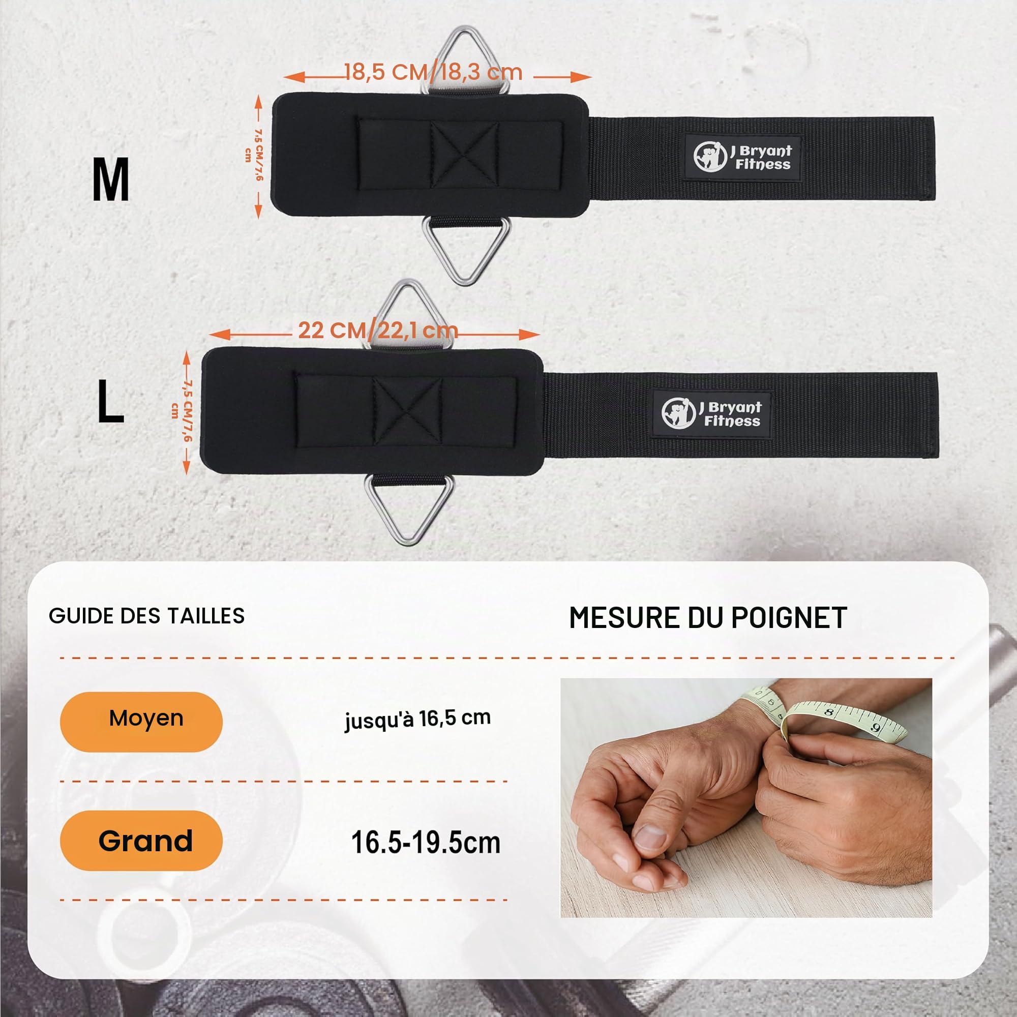 J Bryant Sangles de Poignet Rembourrées en Néoprène – Système de Bracelets Réglables avec Anneaux Métalliques Triangulaires pour Machines à Câbles, Bandes de Résistance & Entraînement de Force