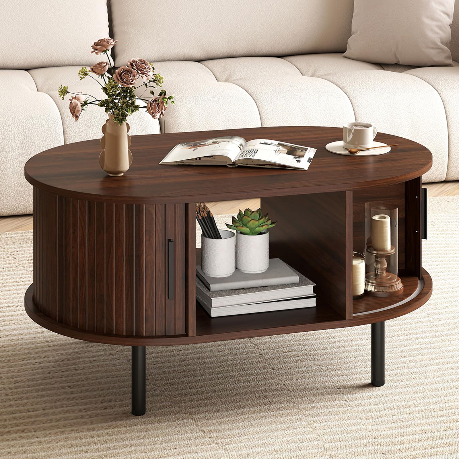 Giantex Oval Coffee Table, Mid Century Modern Living Room Table