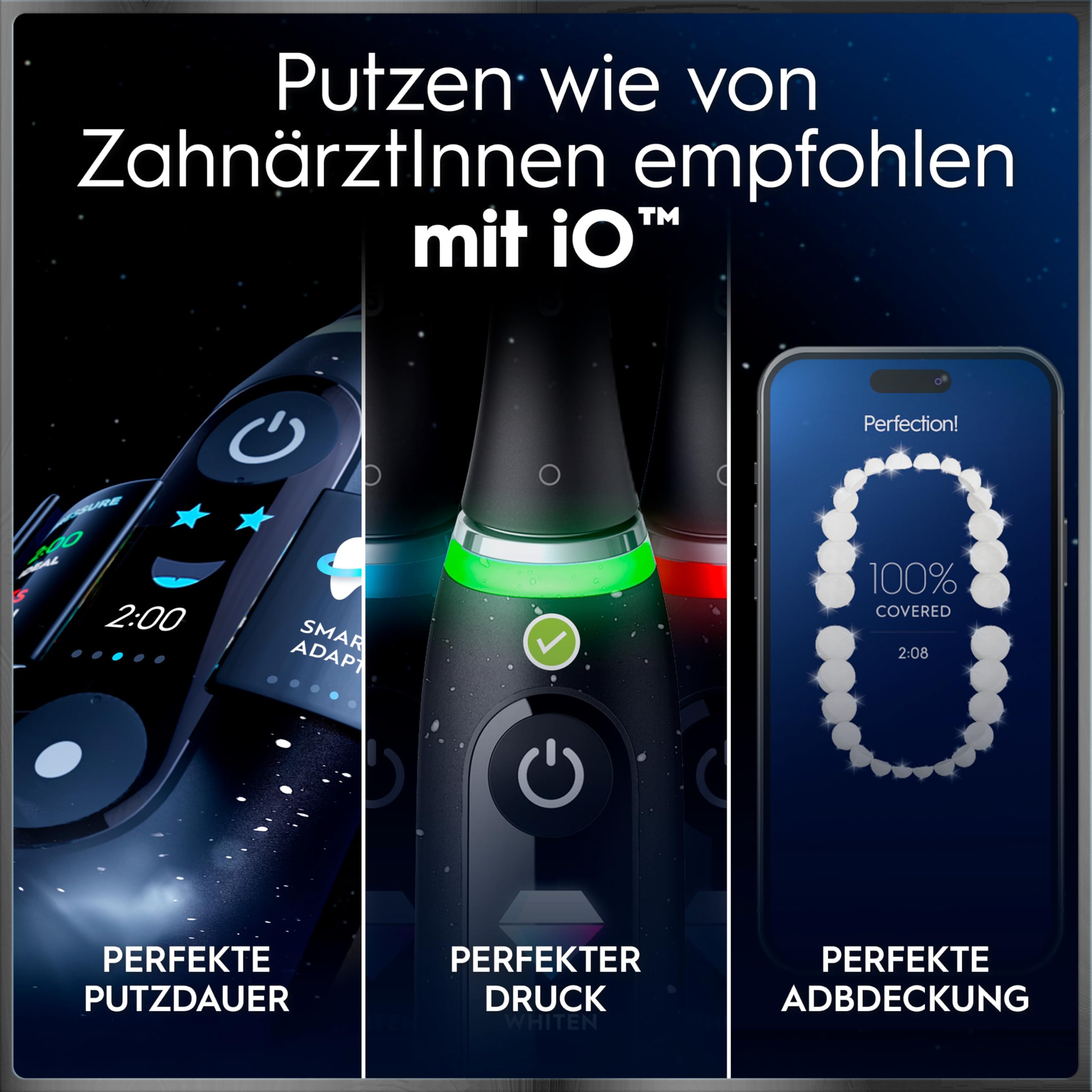 Oral-B iO Series 10 Elektrische Zahnbürste, Schwarz | Inkl. 3 Aufsteckbürsten, Lade-Reise-Etui, iOSense, Electric Toothbrush mit 7 Putzmodi für Zahnpflege