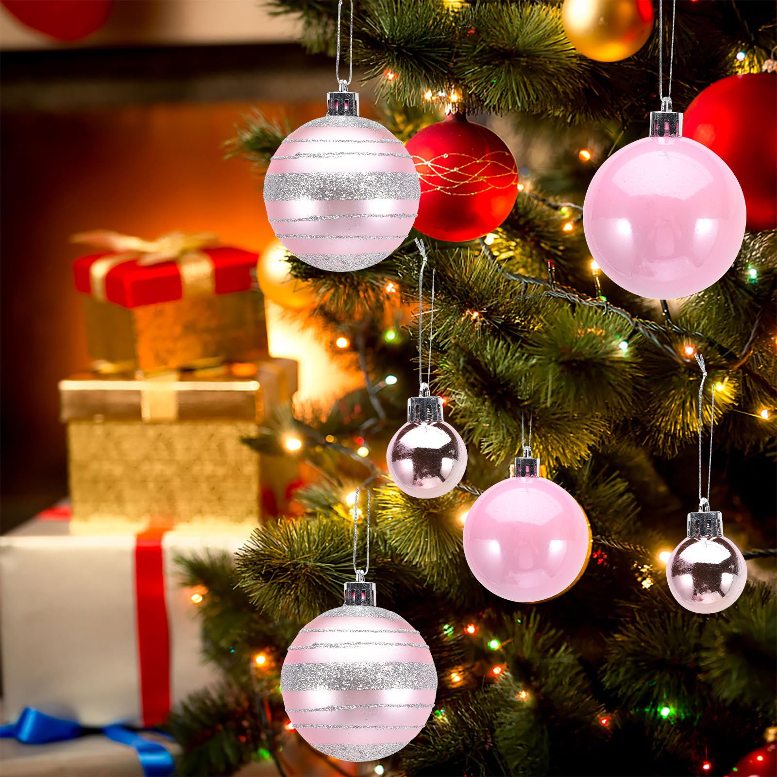 Gatuida 200 Pezzi Palline di Natale Rosa in Ps, Decorative e Sospendibili