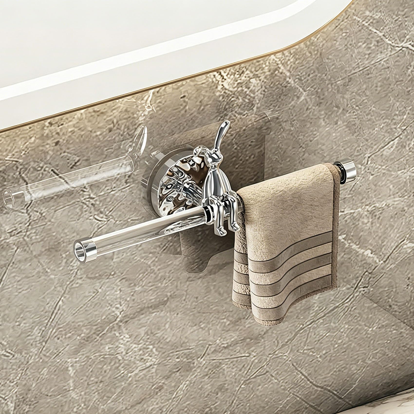 No Drill Towel Bar Wall Mounted, Bathroom Decor Adhesive Holder Rail, Hand Towel Hanger Headband Organizer Rack for Kitchen Vanity Restroom Rental Apartment RV(Single,30cm/11.8in)