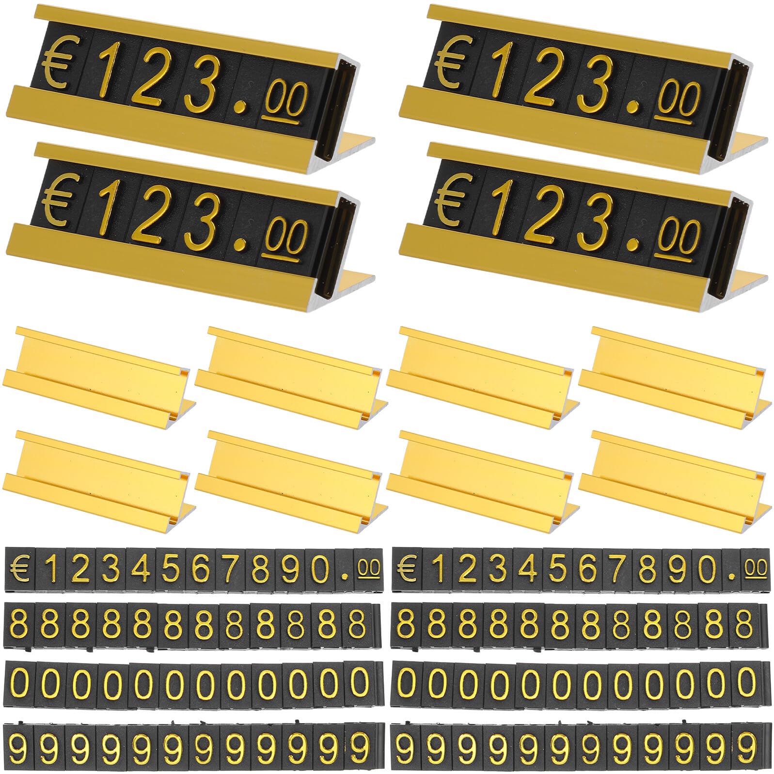 SHINEOFI Set da 16 Cubi Espositivi Prezzi Regolabili Dorati per Gioielli, Cartellini Segnaprezzo Numerici per Banconi Retail, Etichette Prezzo al Dettaglio per Vetrine di Gioiellerie