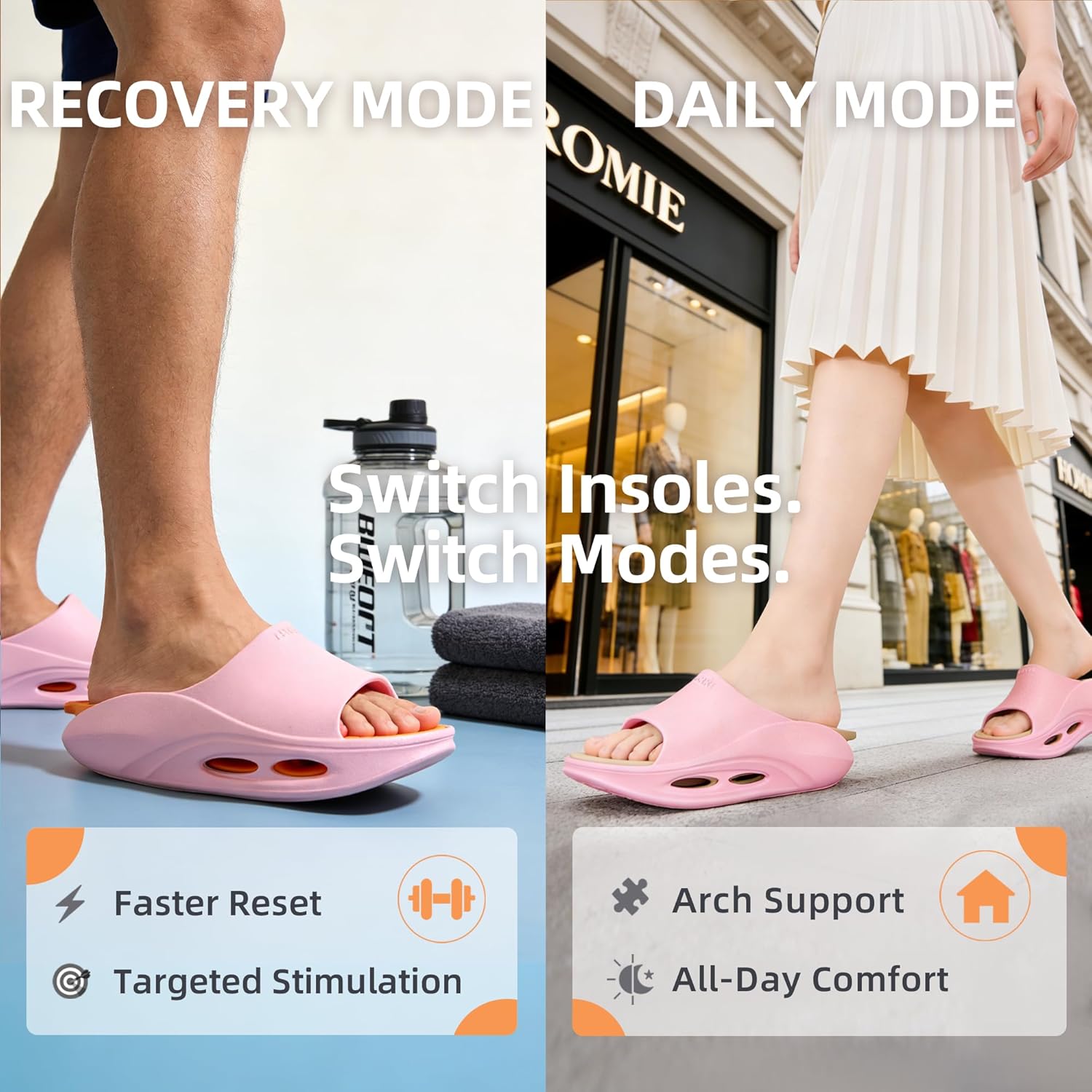 Recovery Sandals with 2 Replaceable Insoles - 2025 Arch Support Slippers for Men & Women, Orthopedic Open-Toe Walking Shoes for Plantar Fasciitis, Heel & Back Pain Relief, Sports & Daily Wear
