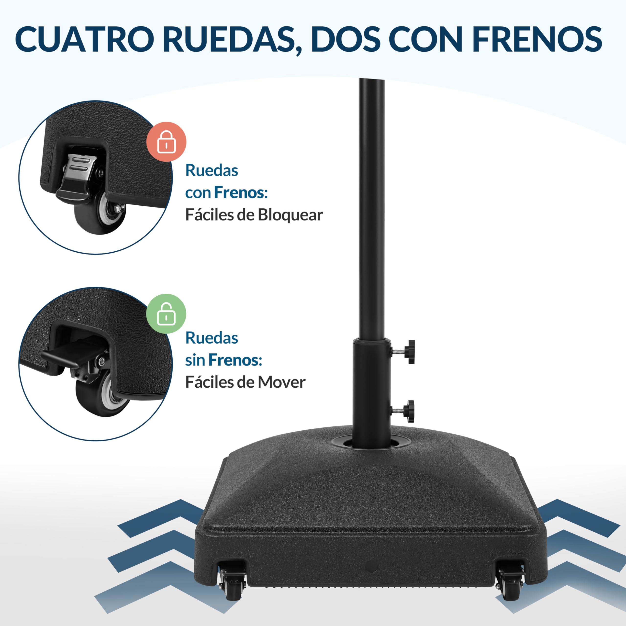 Yaheetech Base de Sombrilla Cuadrada Rellenable 37kg Agua /60kg Arena Negro | Ruedas Bloqueables, Mástiles con Tornillos de 38/48mm, HDPE Resistente a la Intemperie, Ideal para Jardín/Terraza/Patio
