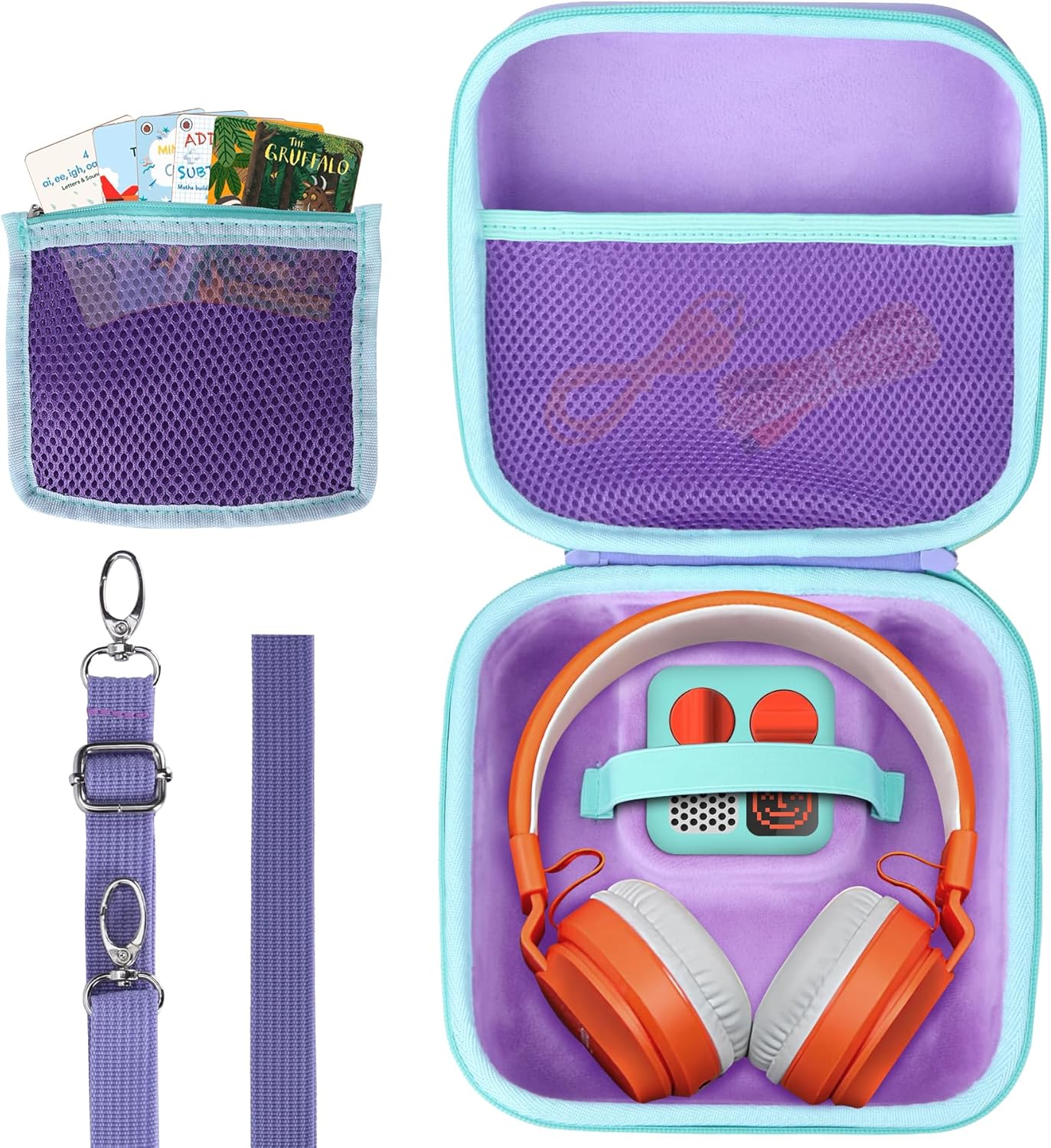 Storage Case Compatible with Yoto Mini Kids Audio Music Player & Yoto Headphones Children Speaker Plays Audiobook Cards Radio (Purple + Teal Case)