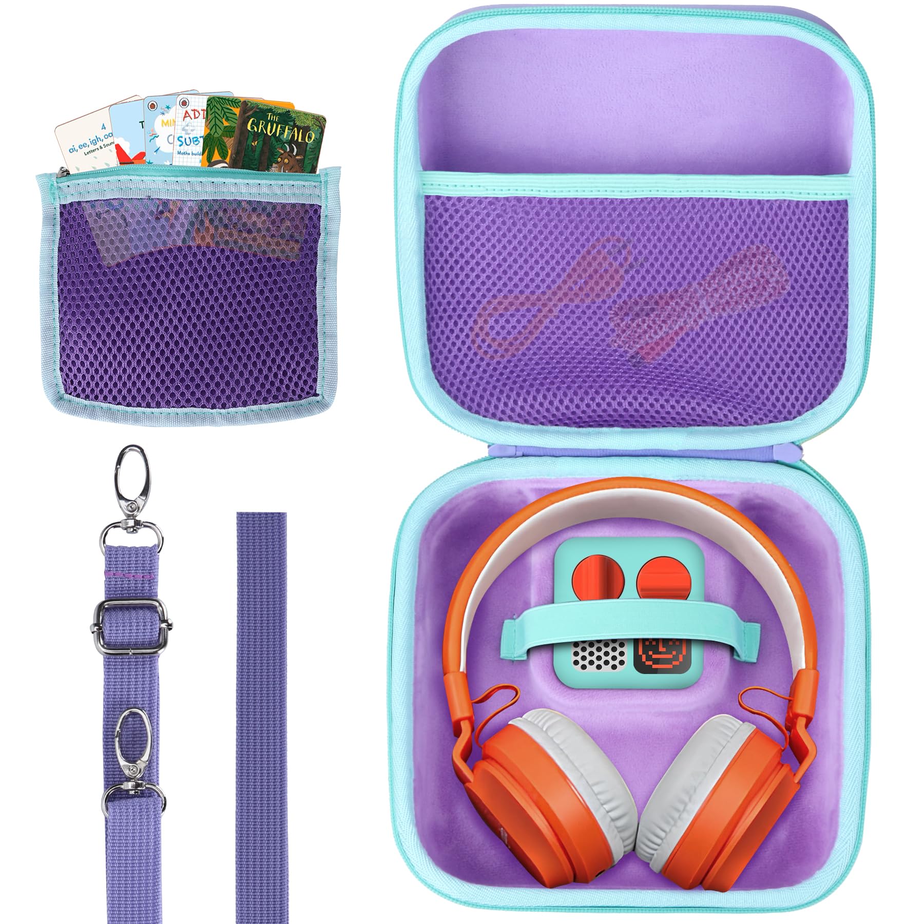 Lebakort Storage Case Compatible with Yoto Mini Kids Audio Music Player & Yoto Headphones Children Speaker Plays Audiobook Cards Radio (Purple + Teal Case)