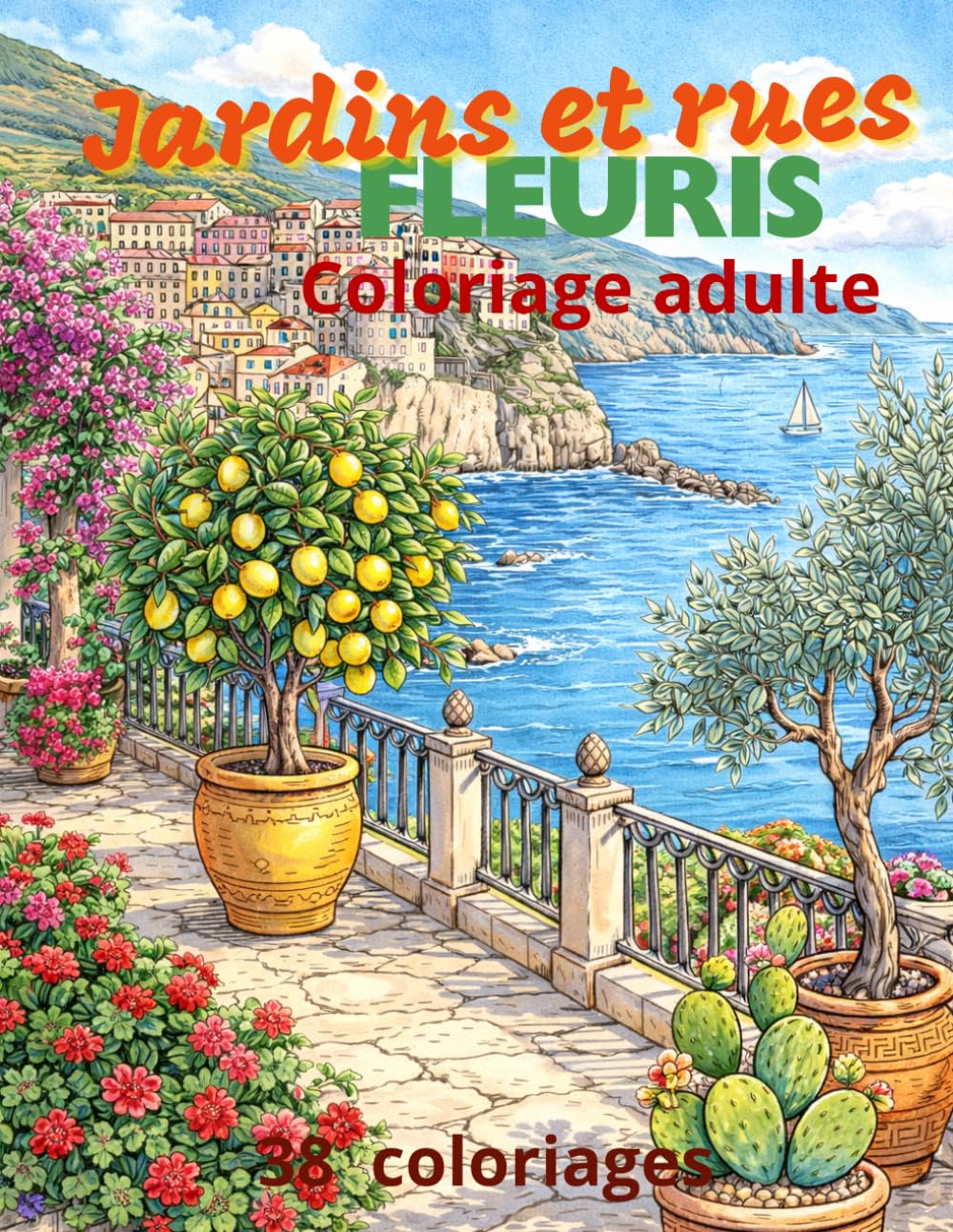 Jardins et rues fleuris: Coloriage de jardins et rues fleuris, fleurs, plantes, beau jardin