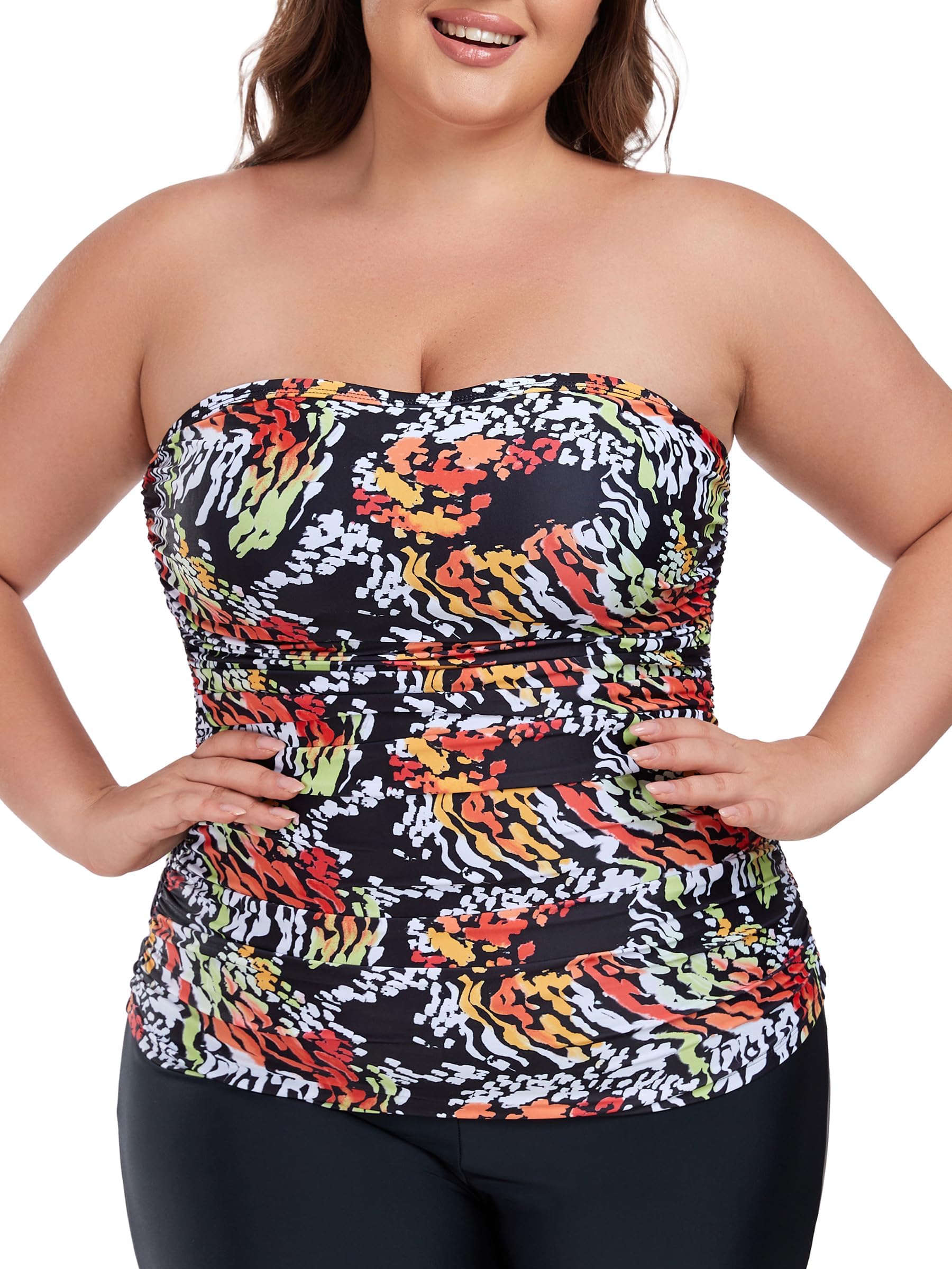 Ocean Blues Tankini bandeau sans bretelles pour femme - Contrôle du ventre - Haut de maillot de bain uniquement