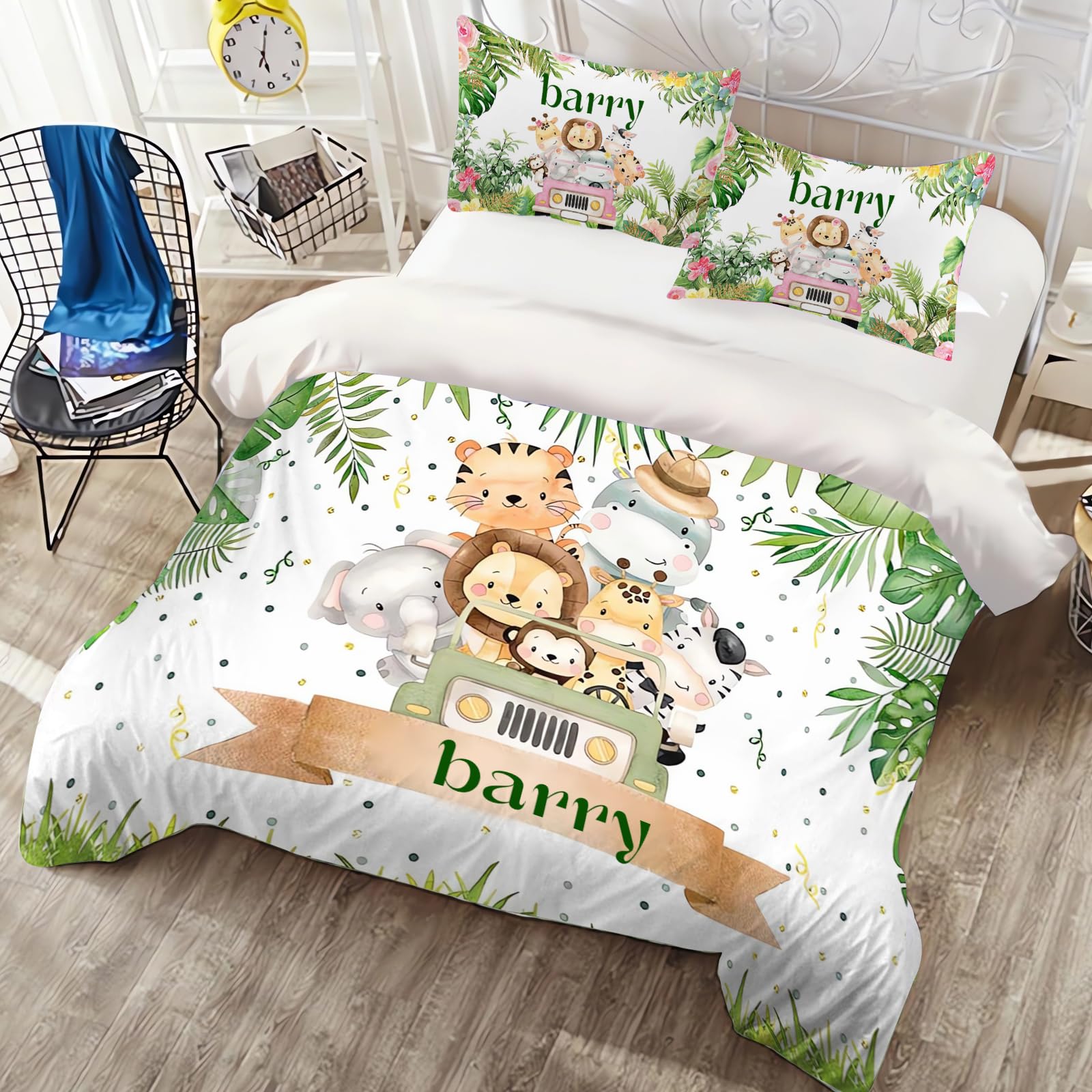CHEFFS Baby Bettenset mit personalisiertem Wildtierdruck 135x200 cm | Individueller Namensdruck frei wählbar