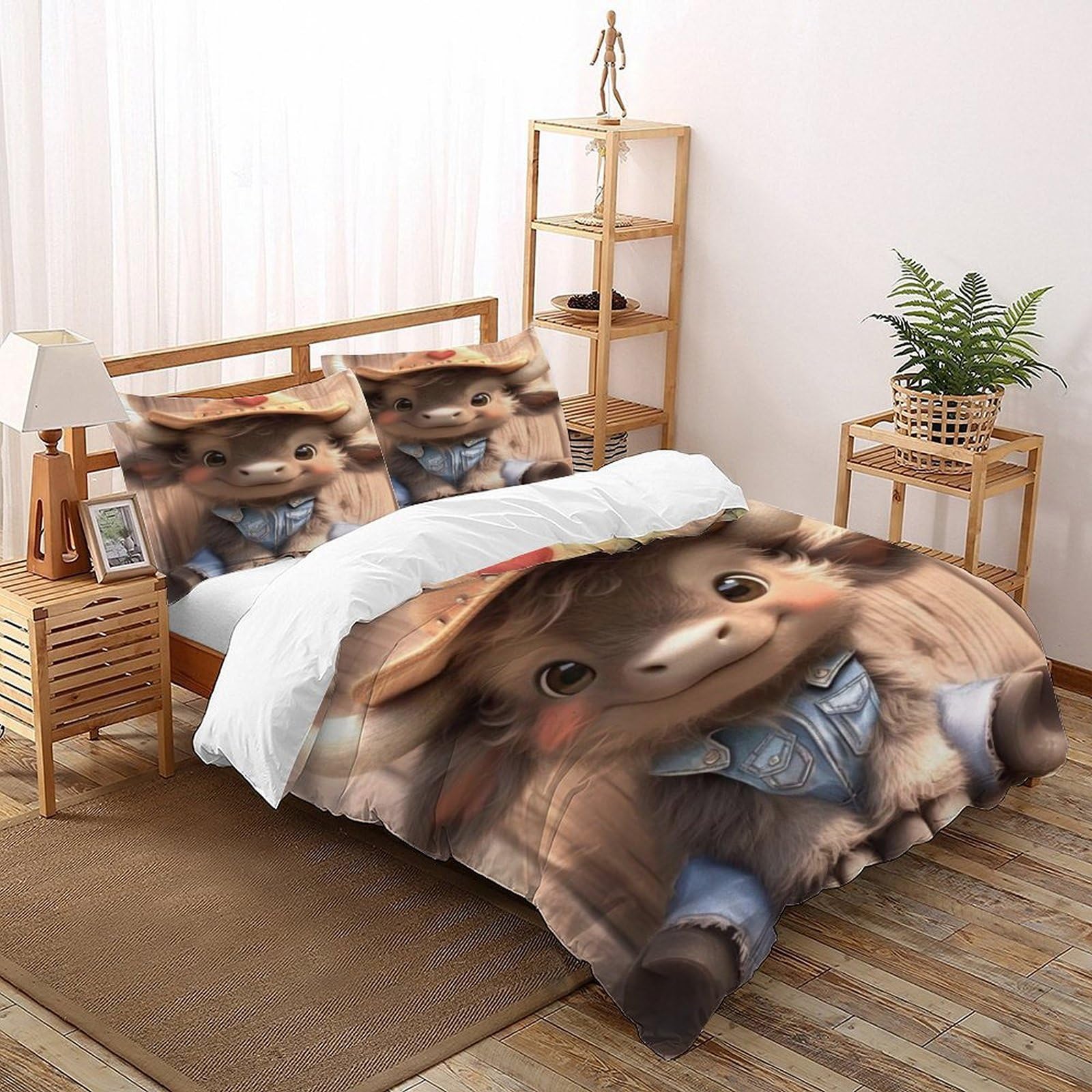 Housse de couette cow-boy en microfibre 260x220 cm avec taies d'oreiller