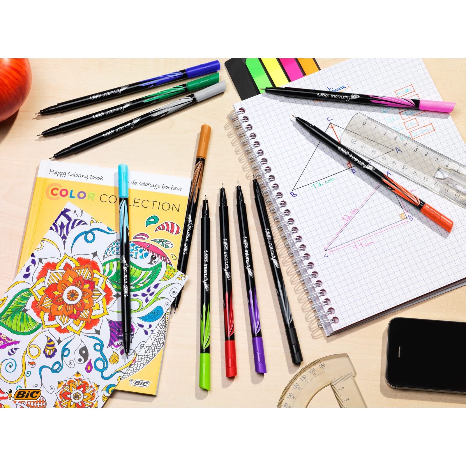BIC Intensity Stifte Set: 24 Buntstifte, 24 Filzstifte, 10 Fineliner und 2 Achtsamkeit Malbücher für Erwachsene & Teenager
