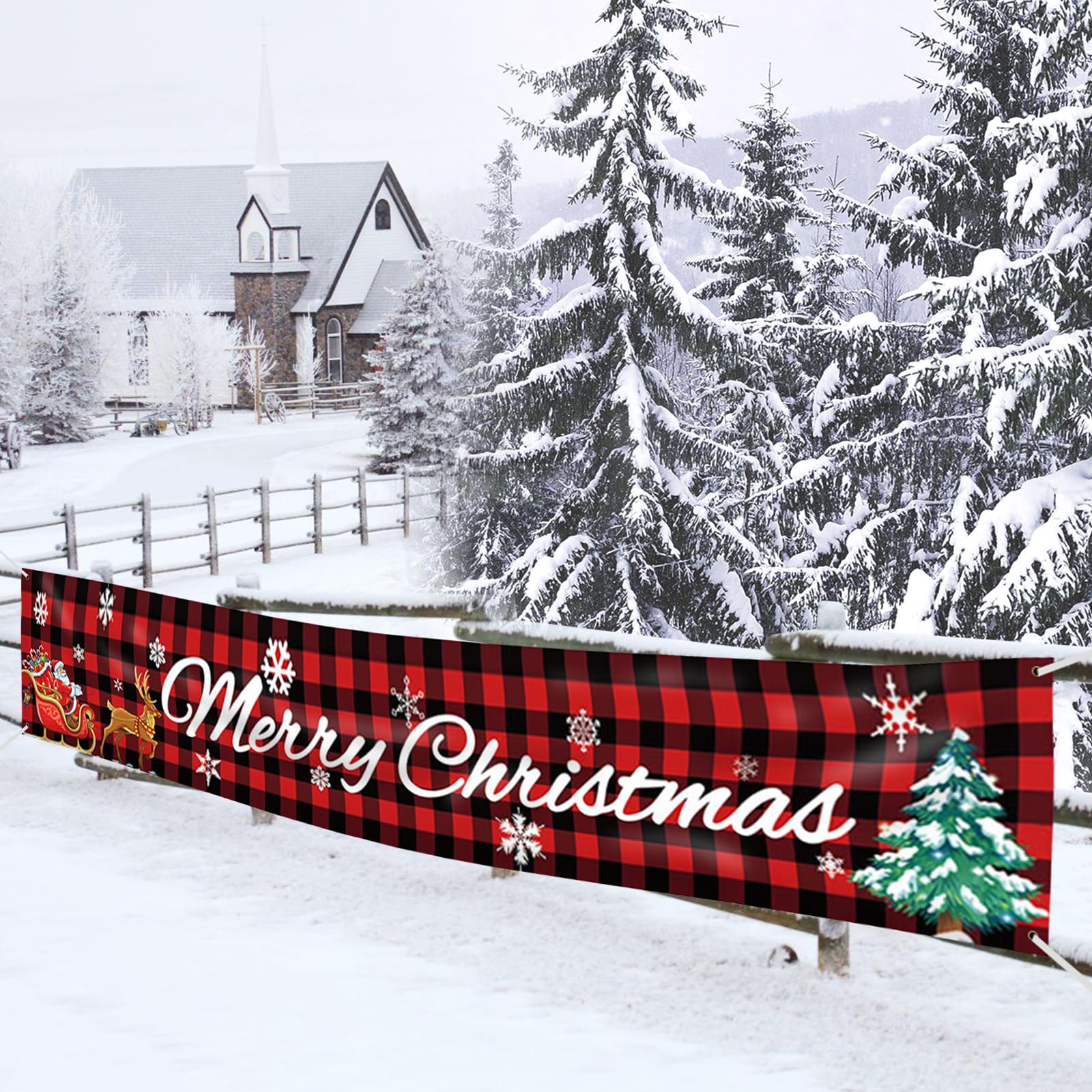 LAPONO Weihnachts Banner Dekoration Weihnachtsbanner Merry C