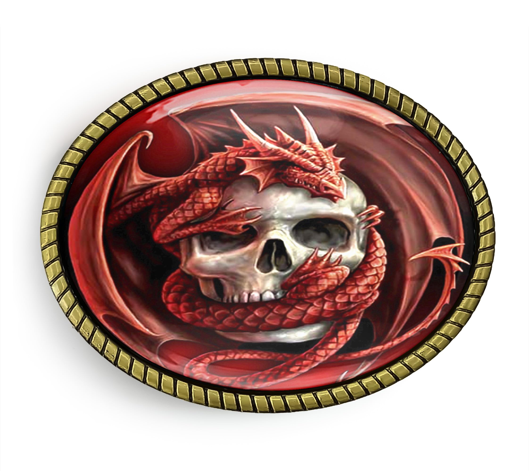 Dragon Skull Belt Buckle - Gothic Fantasy Belt Buckle (Antique Gold)