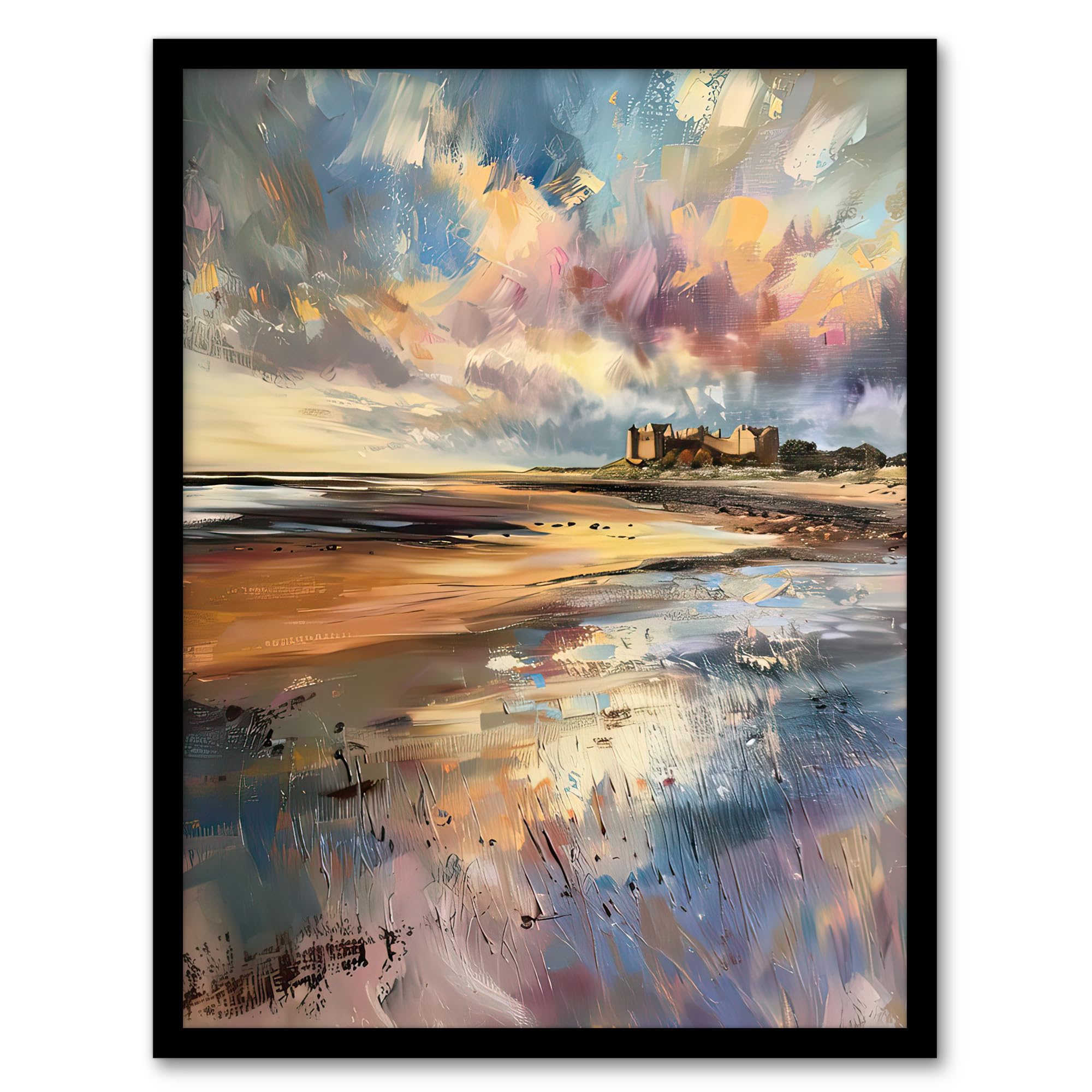 Artery8 Bamburgh Castle Colourful Acrylic Northumbria Living Room Artwork Framed Wall Art Print A4
