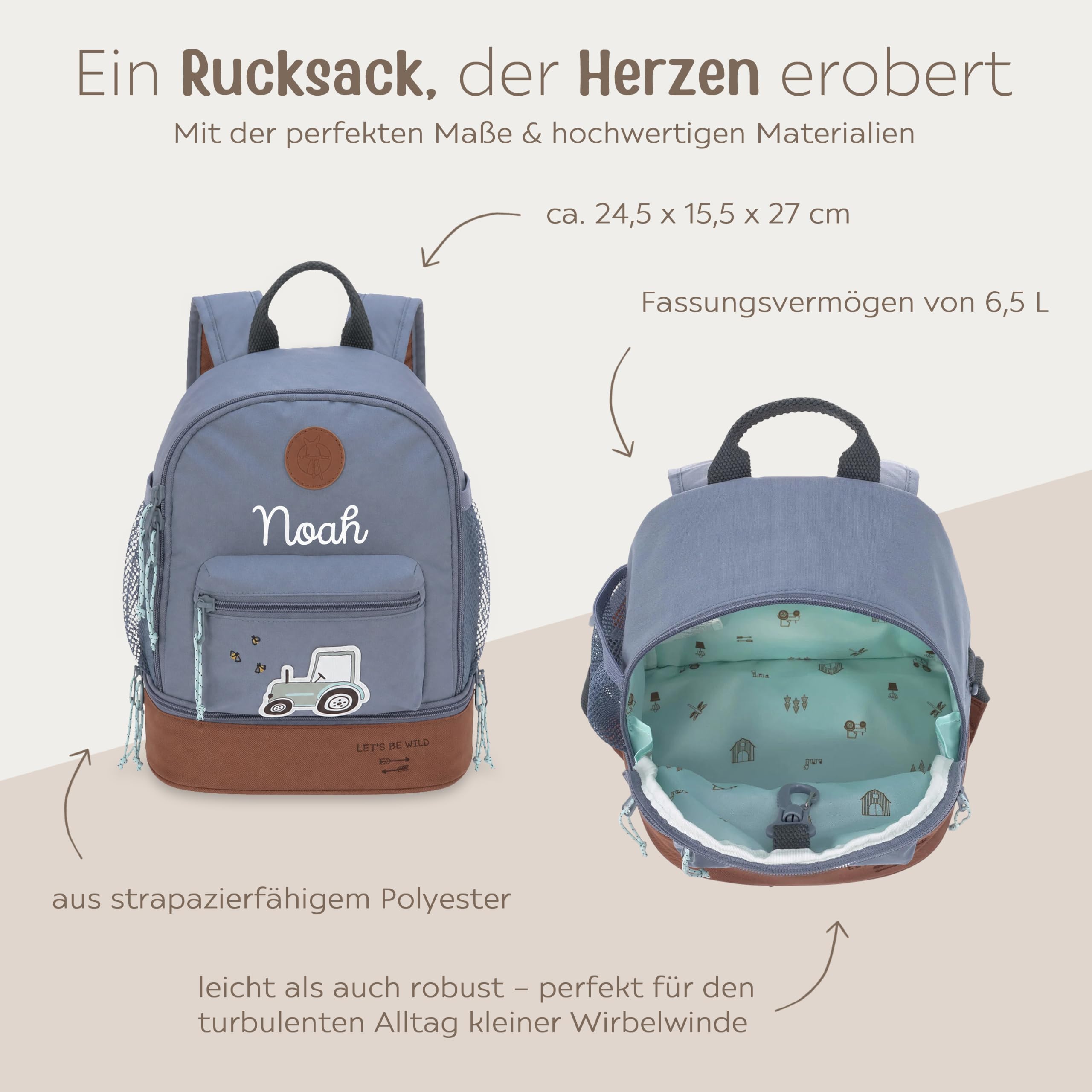 wunderwunsch Lässig personalisierter Kindergartenrucksack Jungen, Brustgurt | Kitarucksack für Kinder ab 3 Jahren mit Namen, Mini Backpack, robuste Kita Tasche Jungs und Mädchen mit Motiv