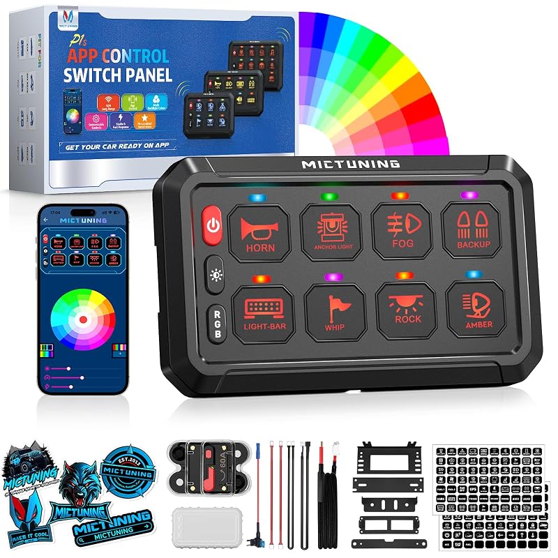 Painel de Interruptores MICTUNING P1s-APP com Bluetooth e Controle por Aplicativo, 8 Circuitos – 1 unidade