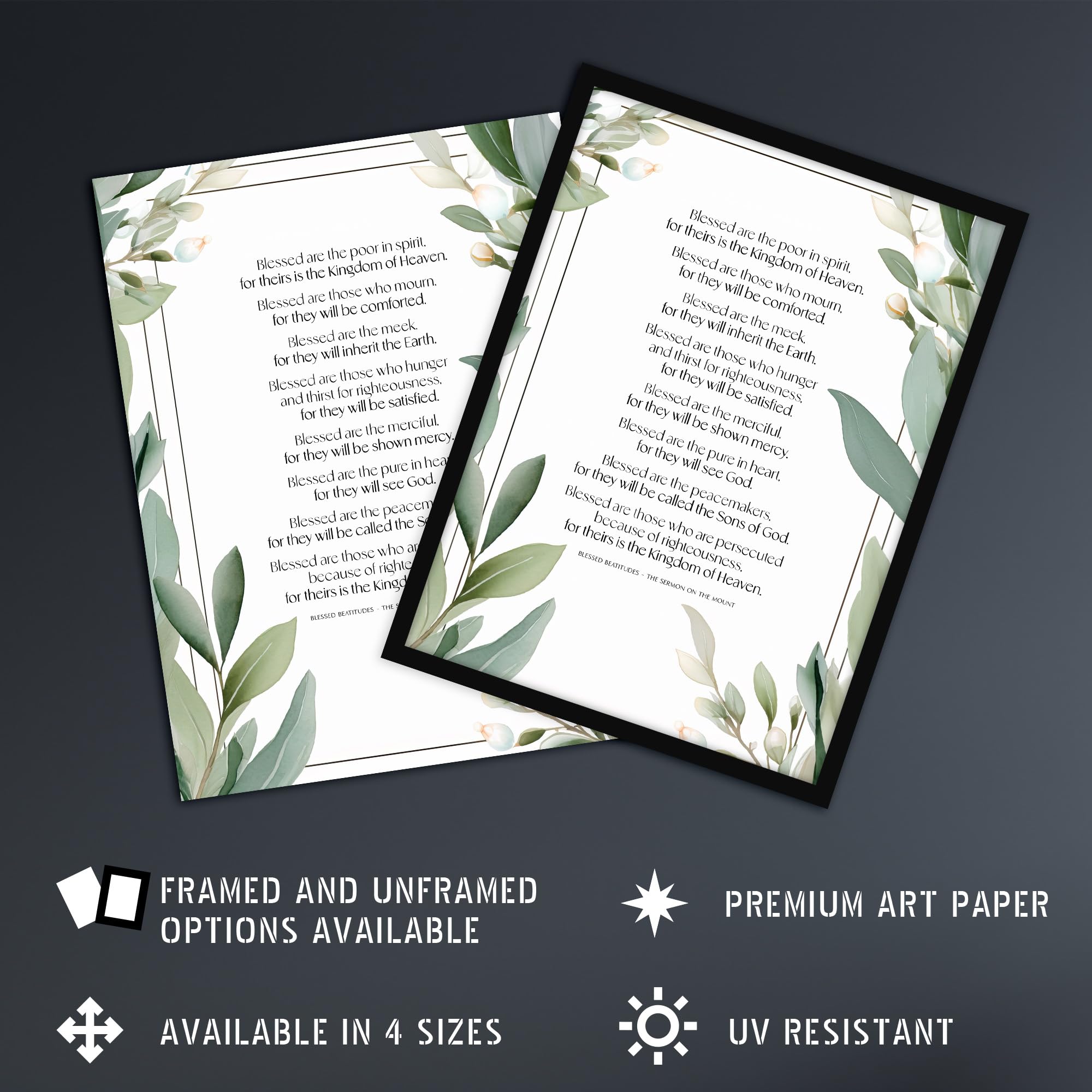 Artery8 Blessed Beatitudes Sermon of the Mount Matthew Gospel Green Jesus Christ Christian Bible Faith God Quote Revelations Flowers Artwork Extra Large XL Wall Art Poster Print - Image 2