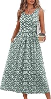 WIHOLL Women's Flowy Summer Midi Dress with Pockets - Casual Beach Vacation Sundress, Sleeveless A-Line Tummy Control