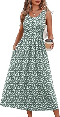 WIHOLL Summer Dresses for Women Flowy Casual Midi Dress Beach Vacation Sundresses with Pockets