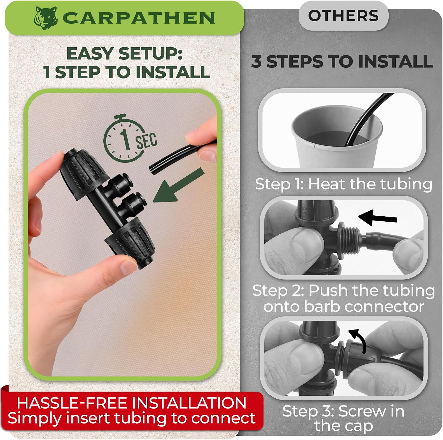 CARPATHEN 1/2" to 1/4" Barbed Tee Quick Connector, 4 Way Fittings, Parts image 5