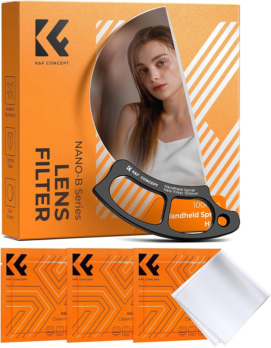 K&F Concept 100mm Handheld Spiral Halo Prism Filter | Dual-Use Create Dream Spiral Bokeh for Nightscape.Wedding.Portrait Shooting. Equipped with Cleaning Cloth Nano-B FE114