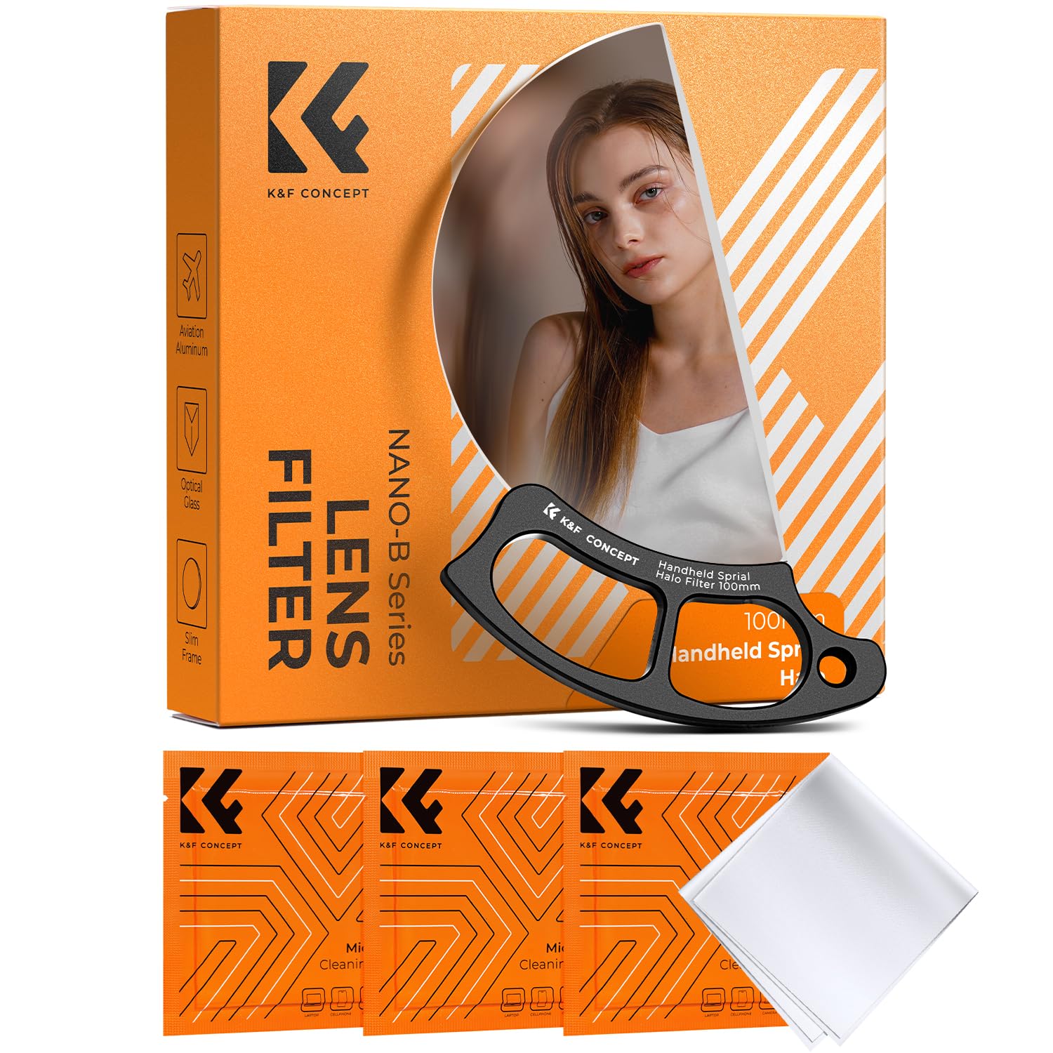 K&F CONCEPT Nano-Bacis 100mm Nano-Bacis Filtro Spirale Halo Filtro Manuale Effetto,Filtro Effetti Speciali a Prism in Vetro Ottico con 3pcs Panno di Pulizia