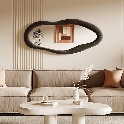 Miniatura 10 de Honyee Espejo de longitud completa, espejo de pared de 63 x 24 pulgadas, marco de madera envuelto en franela, espejo de cuerpo completo, espejo